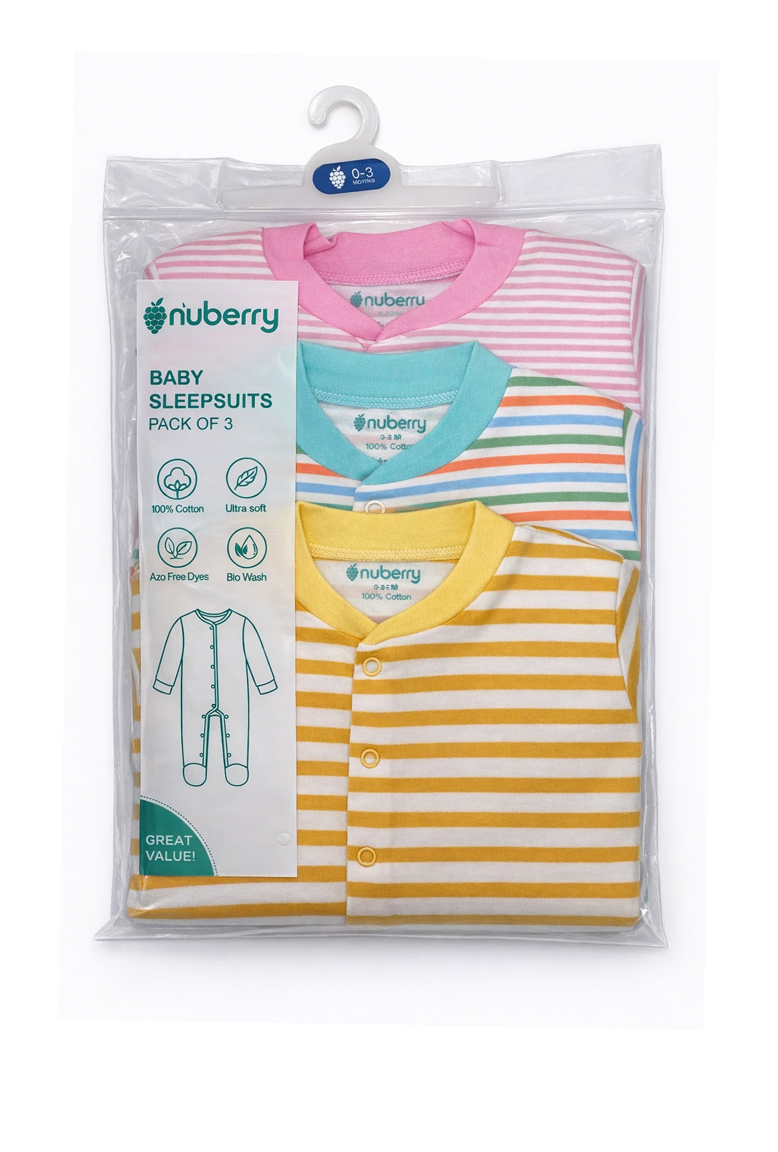 Chosen by Moms | Loved by Babies | Pure Cotton Sleep Suits (Pack of 3)