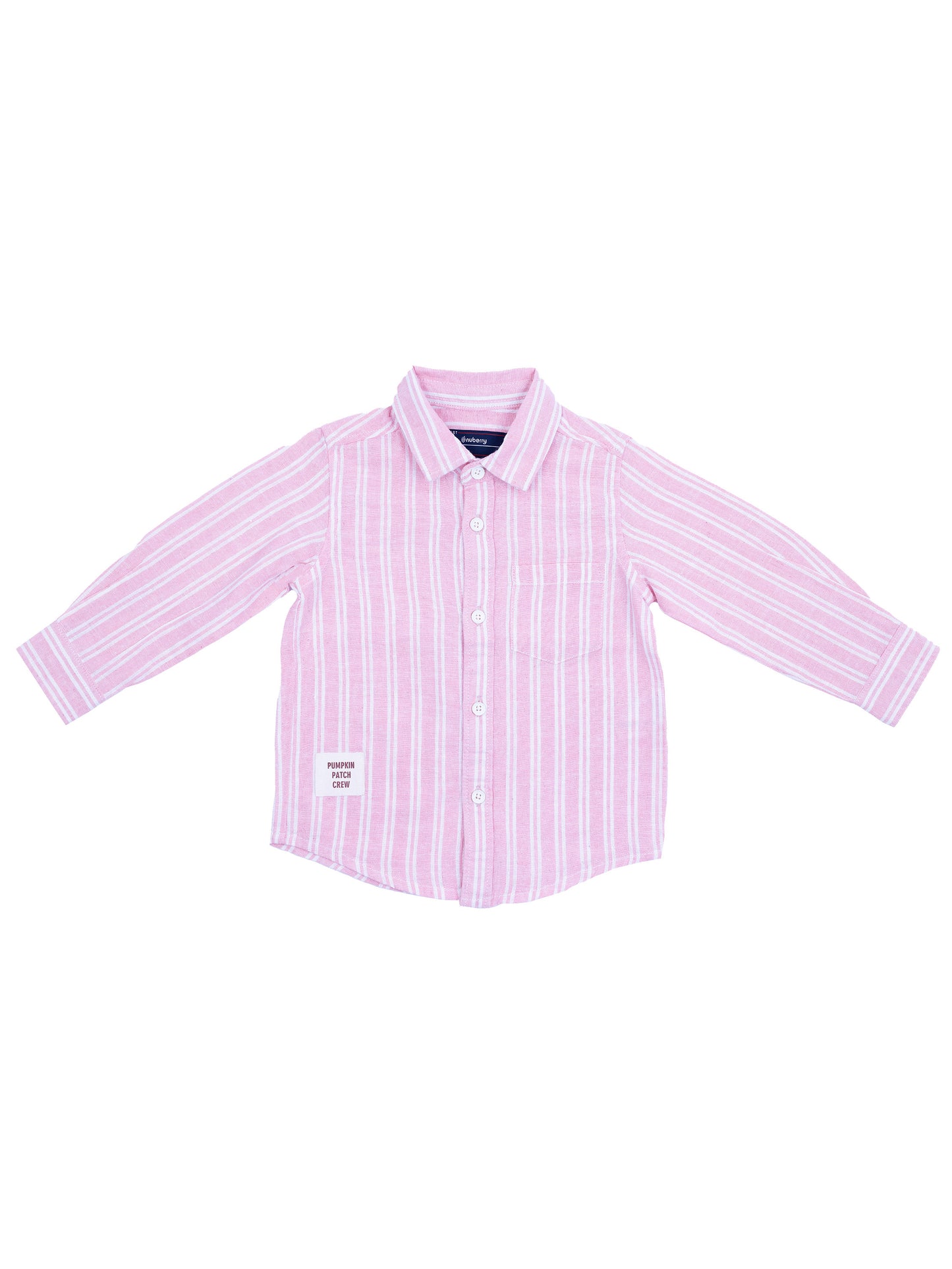 Pink & White Striped Full Sleeve Shirt for Boys