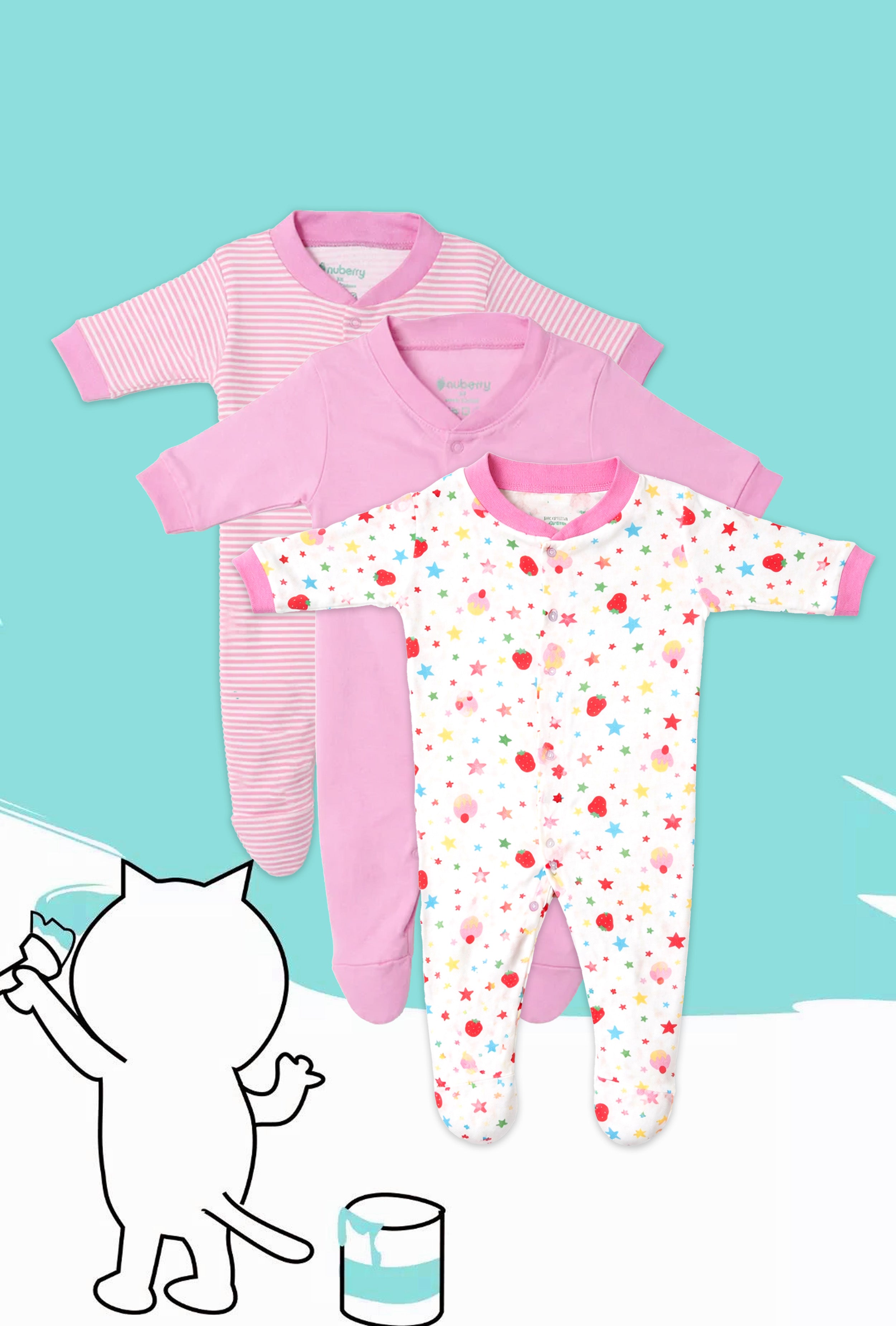 Chosen by Moms | Loved by Babies | Pure Cotton Sleep Suits (Pack of 3)
