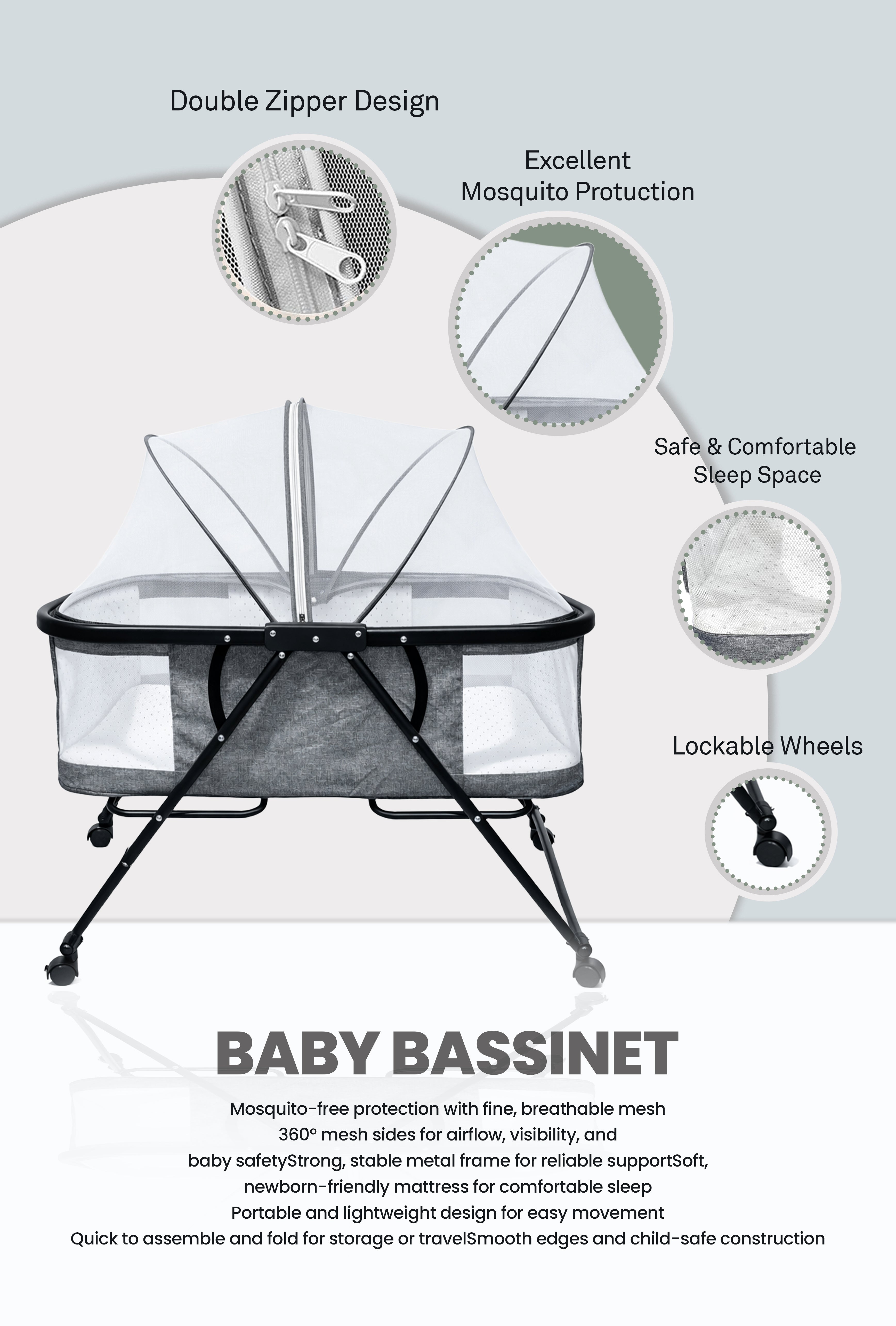 Nuberry Baby Bassinet – Safe, Comfortable & Portable Sleep Space