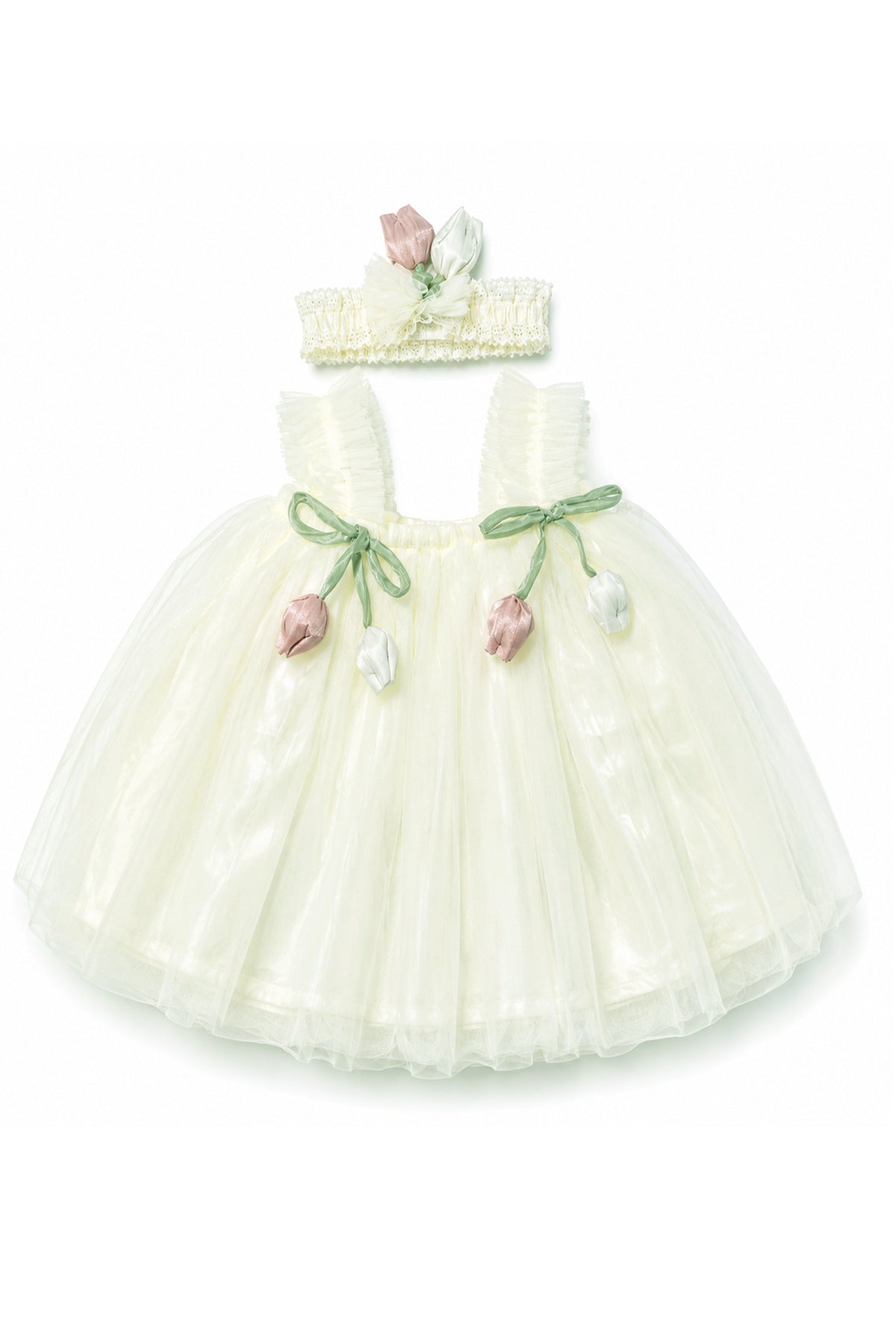 Little Lotus Princess Dress Set | Soft Mesh Baby Girl Party Frock with Matching Headband