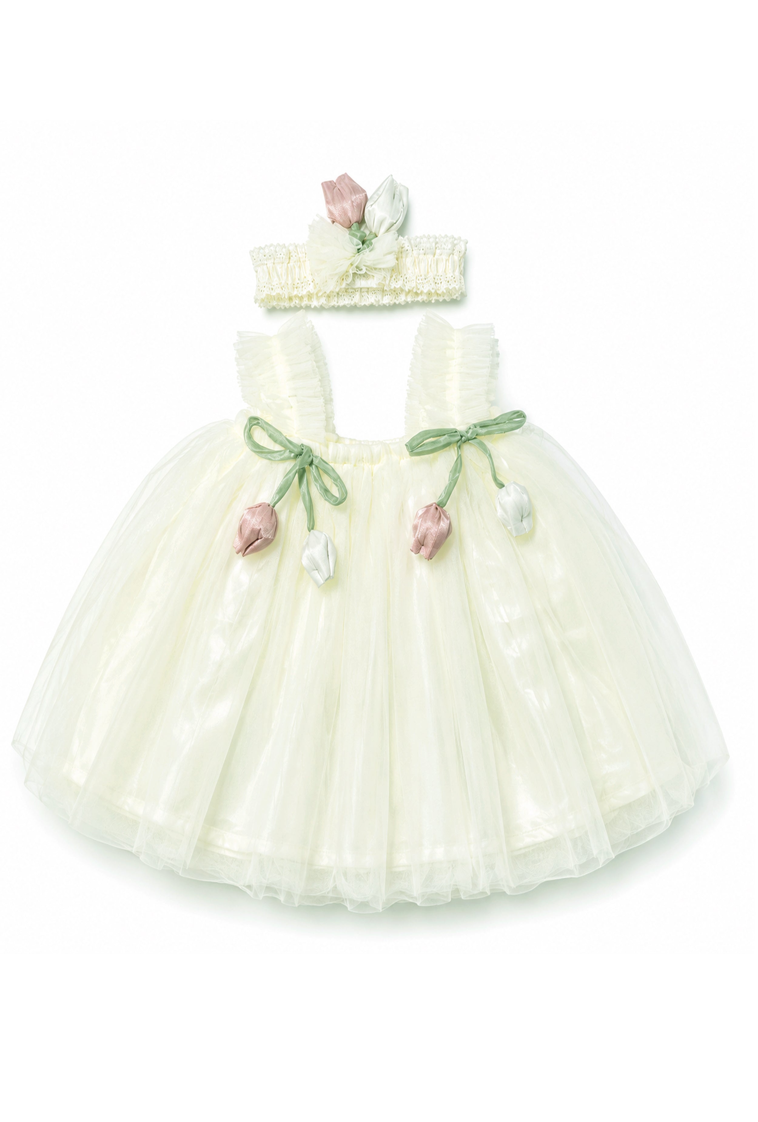 Little Lotus Princess Dress Set | Soft Mesh Baby Girl Party Frock with Matching Headband