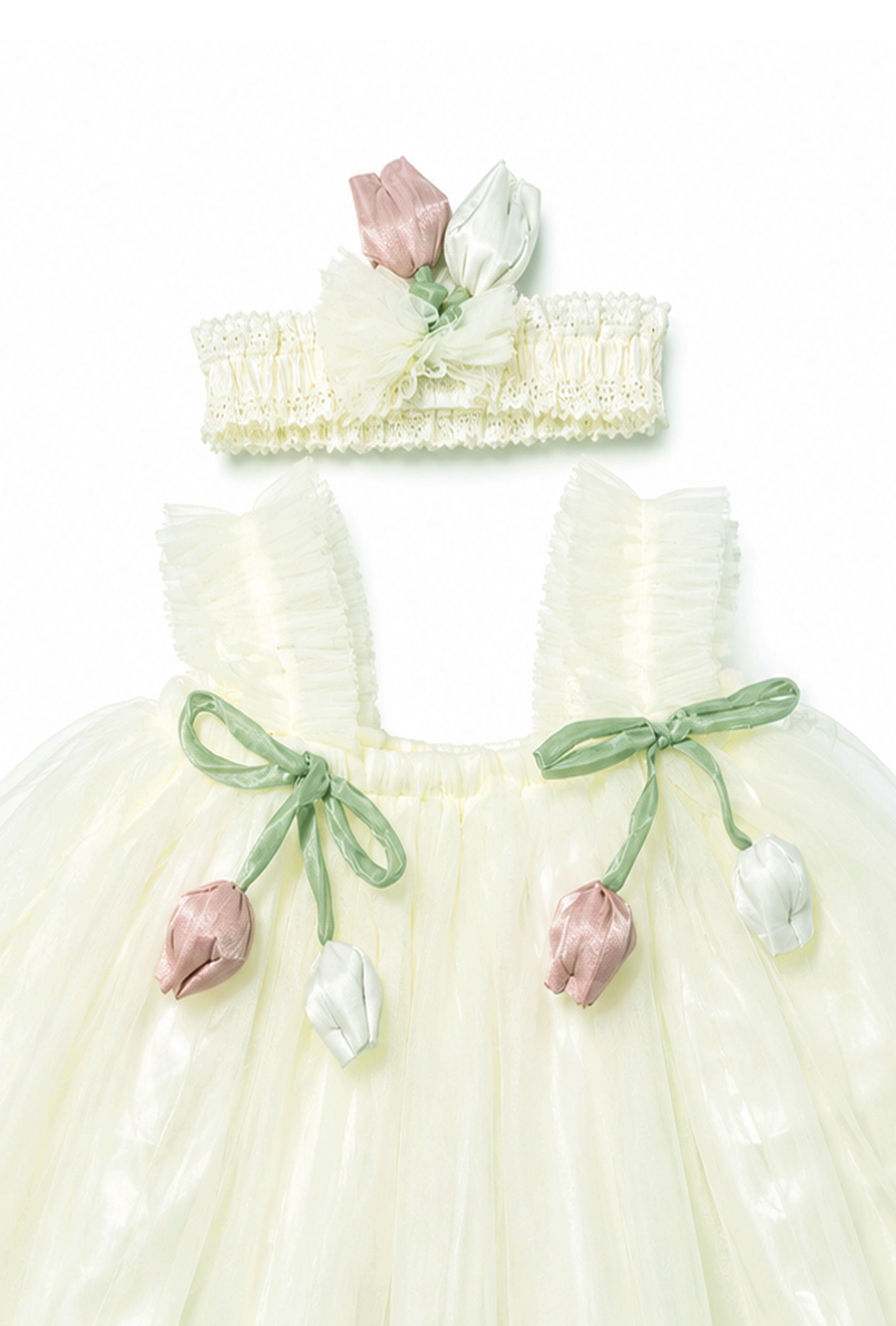 Little Lotus Princess Dress Set | Soft Mesh Baby Girl Party Frock with Matching Headband