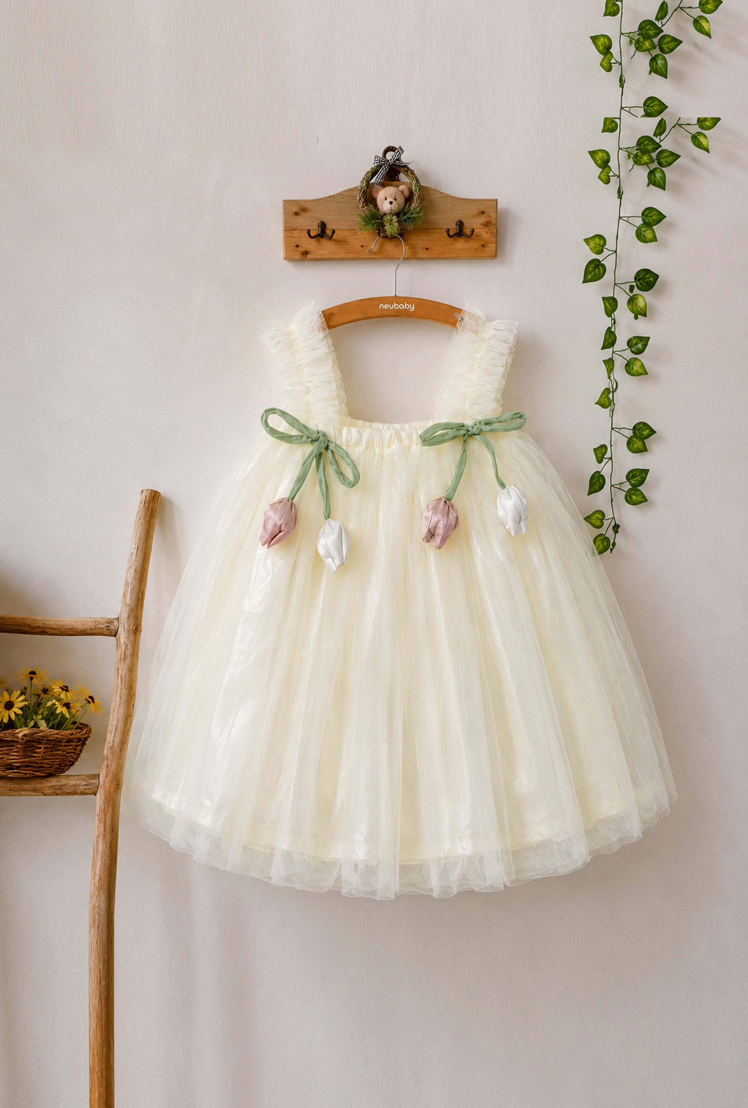 Little Lotus Princess Dress Set | Soft Mesh Baby Girl Party Frock with Matching Headband