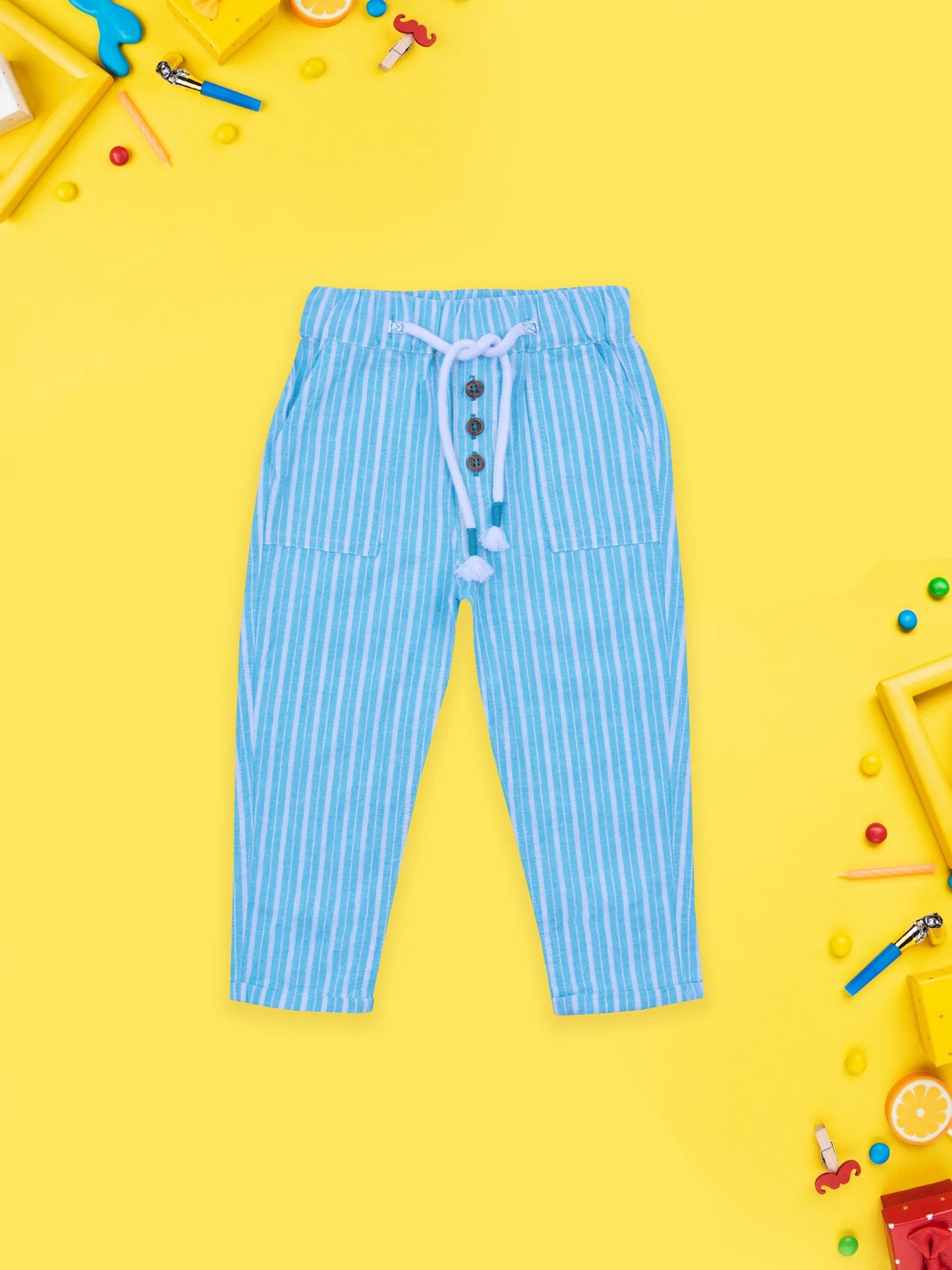 striped blue and white drawstring pants for boys