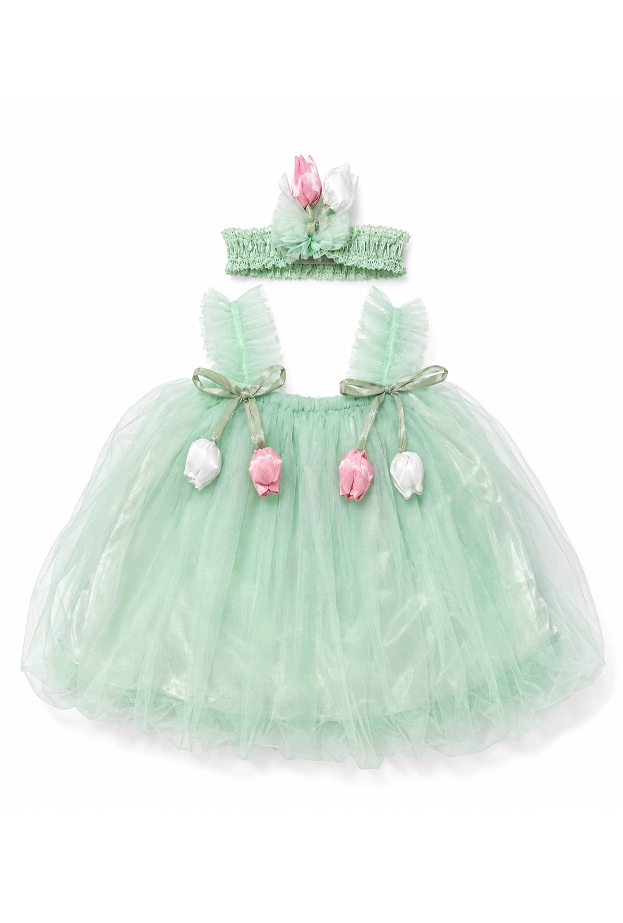 Little Lotus Princess Dress Set | Soft Mesh Baby Girl Party Frock with Matching Headband