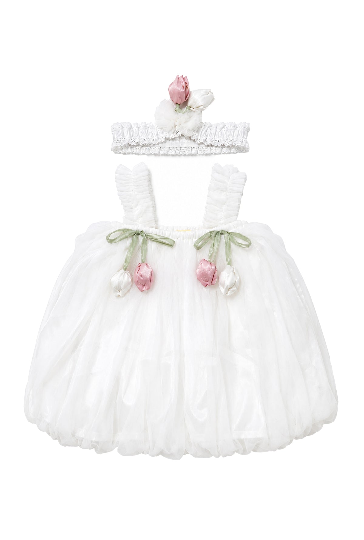 Little Lotus Princess Dress Set | Soft Mesh Baby Girl Party Frock with Matching Headband