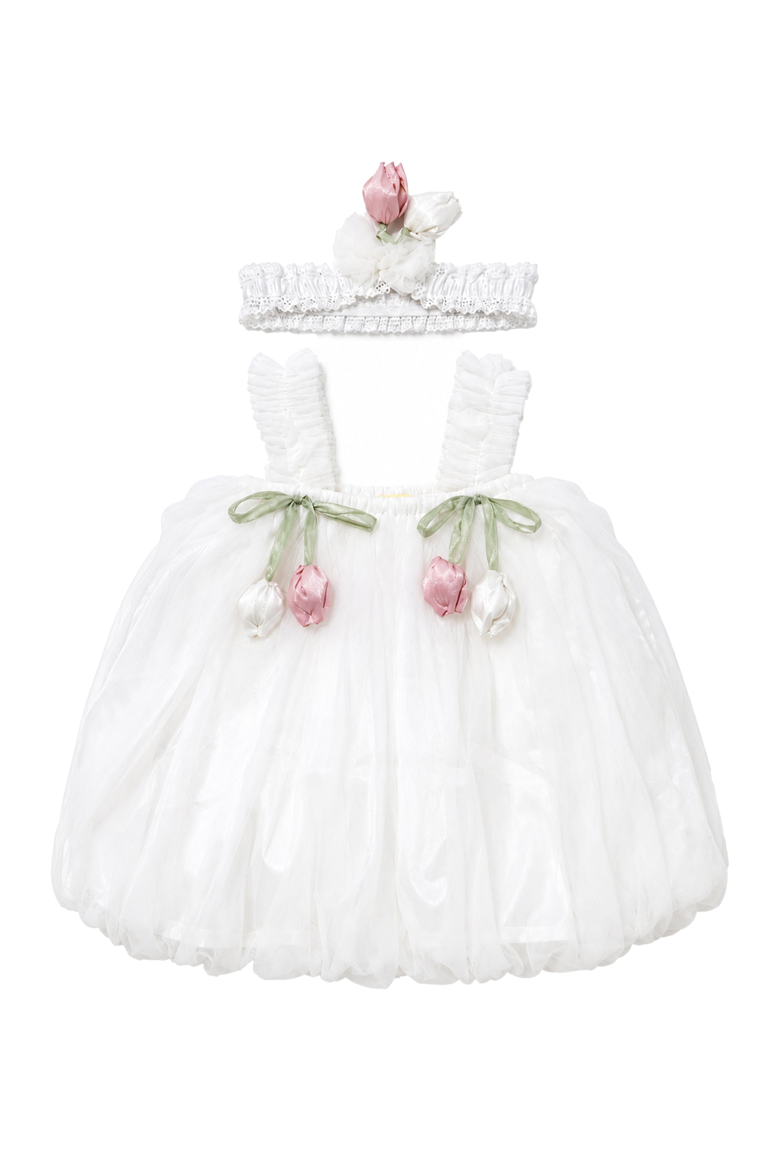Little Lotus Princess Dress Set | Soft Mesh Baby Girl Party Frock with Matching Headband
