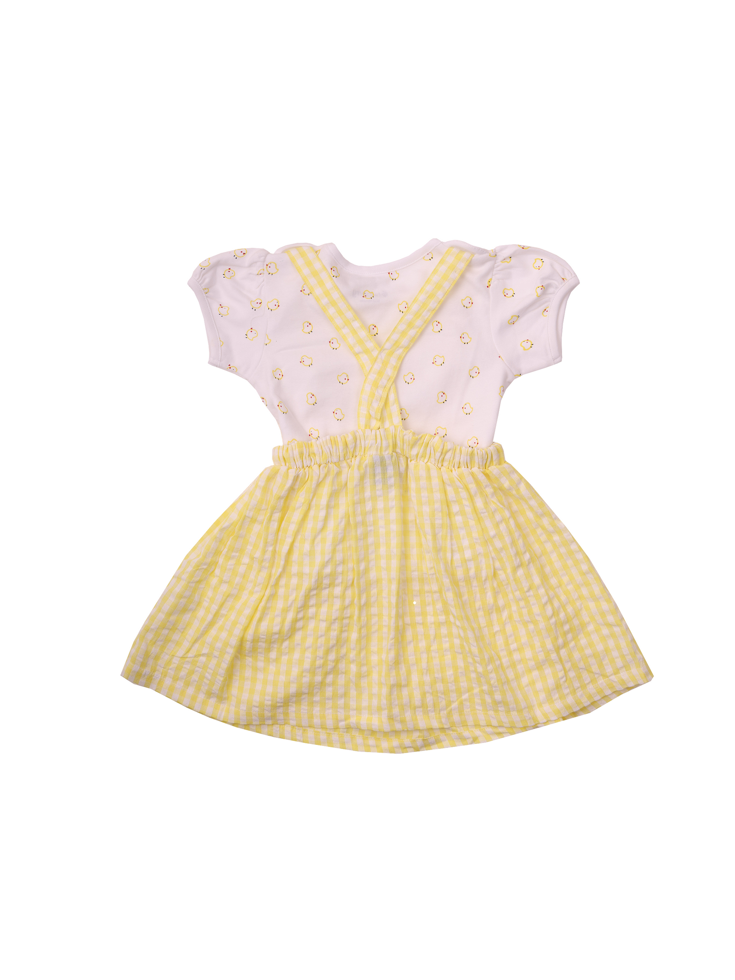 Yellow Dungaree Dress with Embroidery