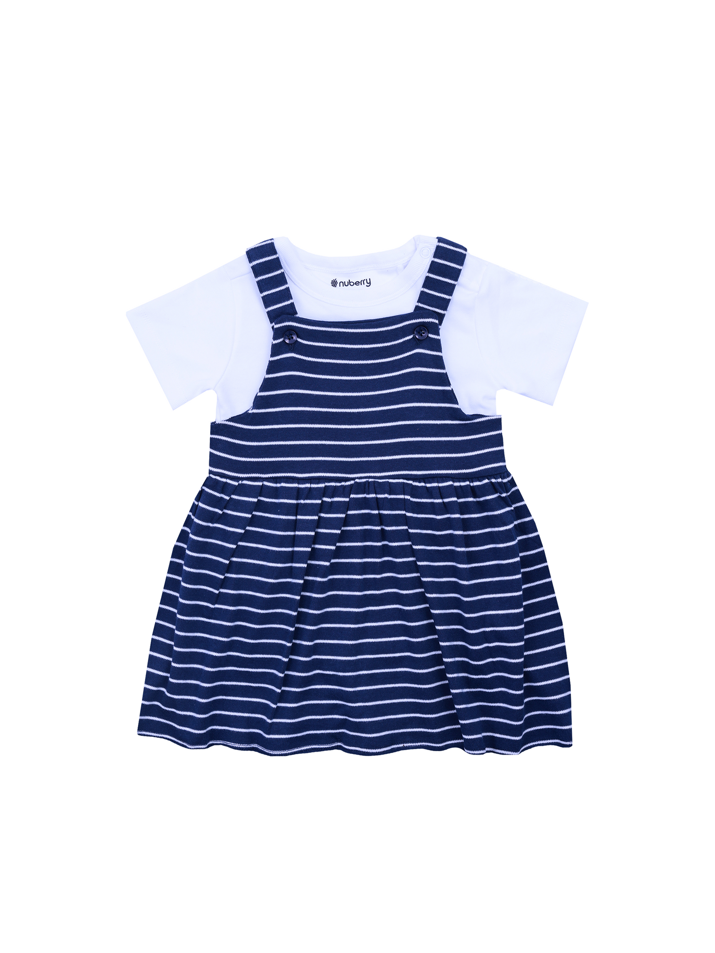 Navy Blue Striped Dungaree Dress for Girls