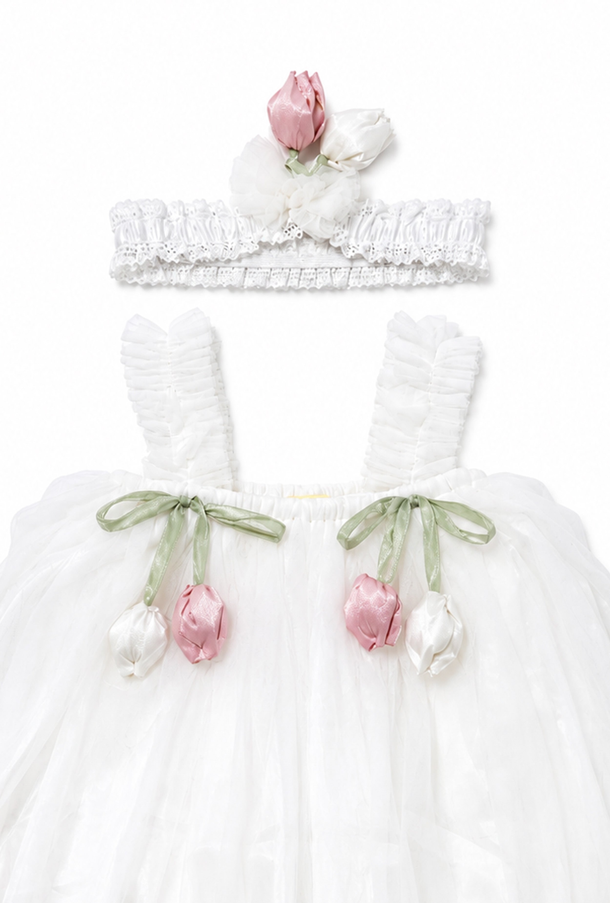Little Lotus Princess Dress Set | Soft Mesh Baby Girl Party Frock with Matching Headband