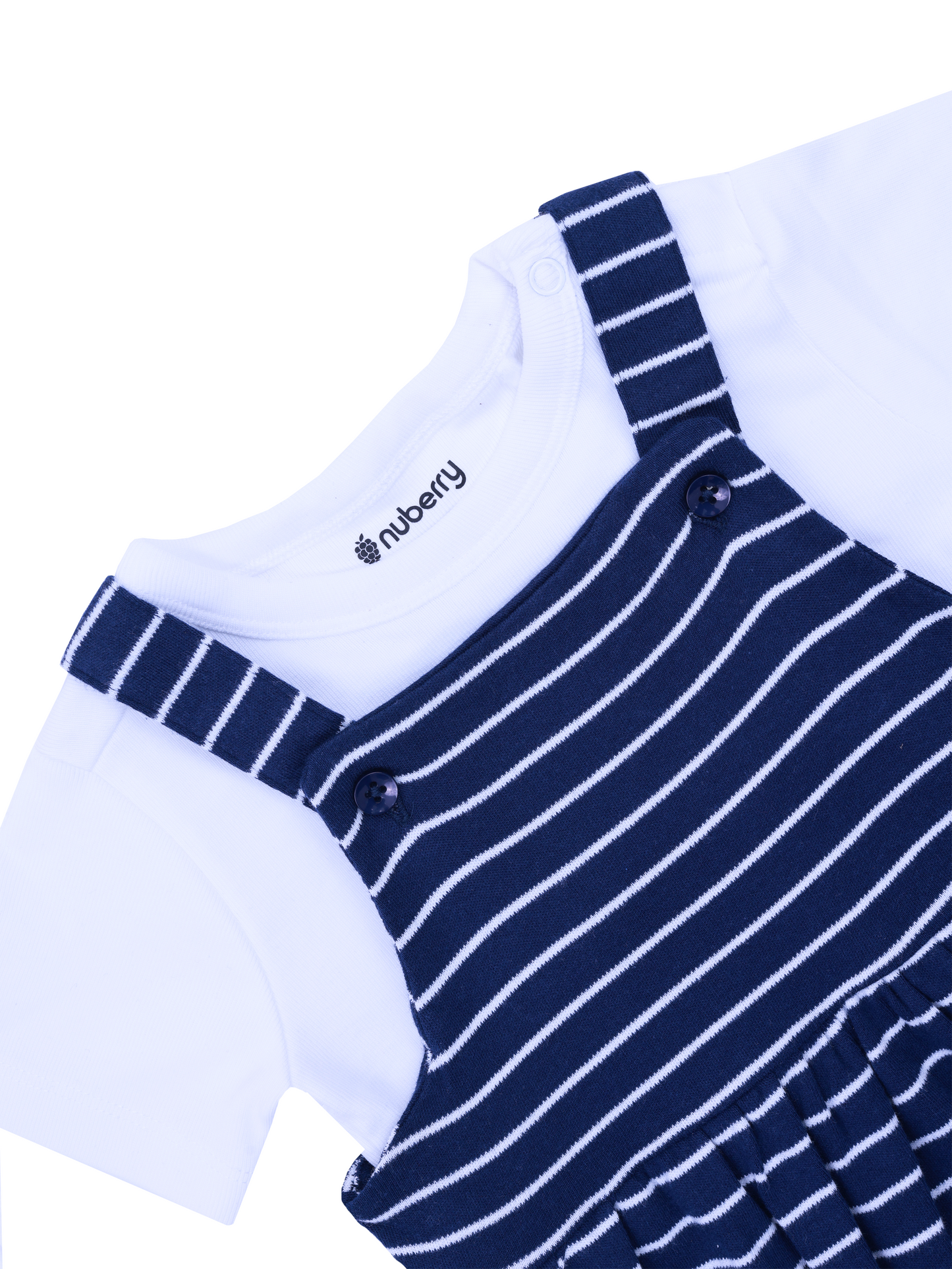 Navy Blue Striped Dungaree Dress for Girls