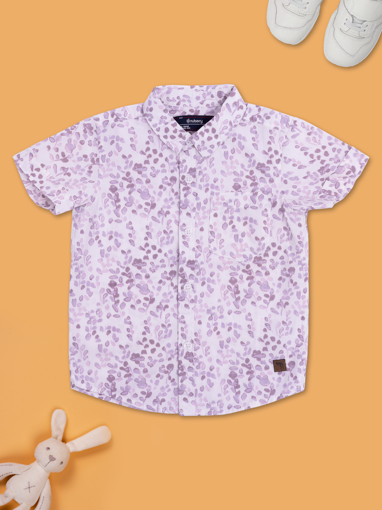 Boys Mauve Printed Half Sleeve Shirt