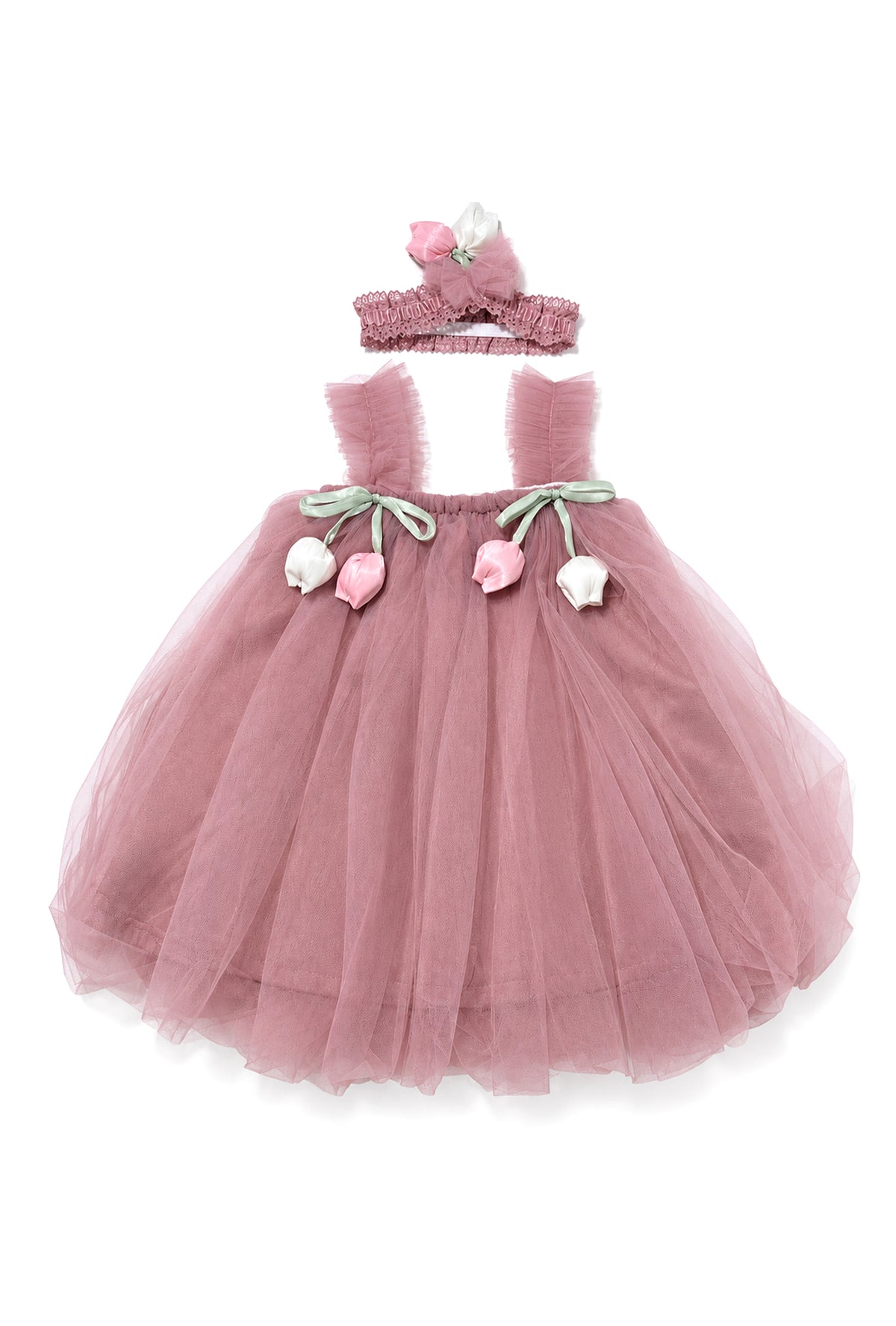 Little Lotus Princess Dress Set | Soft Mesh Baby Girl Party Frock with Matching Headband