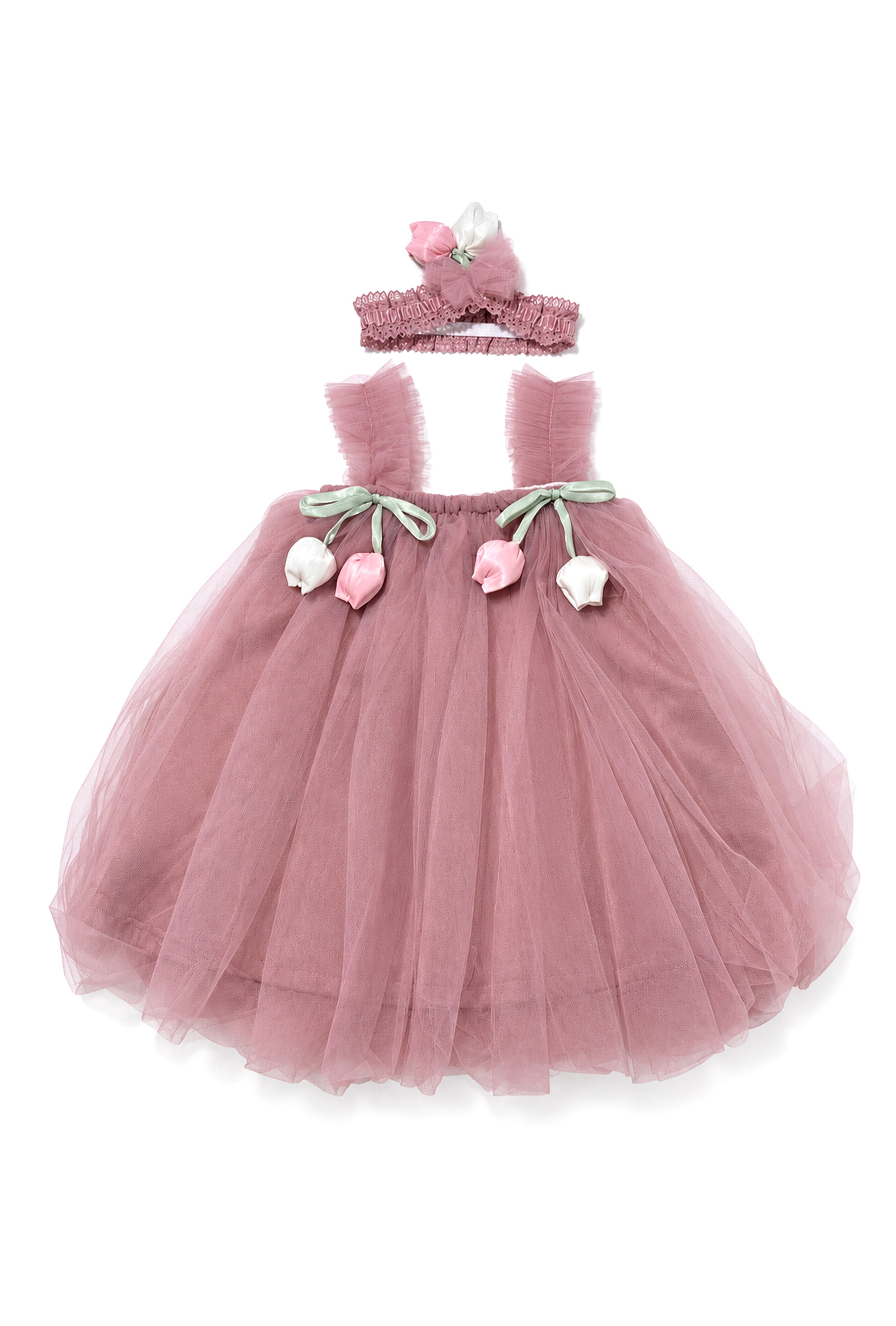 Little Lotus Princess Dress Set | Soft Mesh Baby Girl Party Frock with Matching Headband