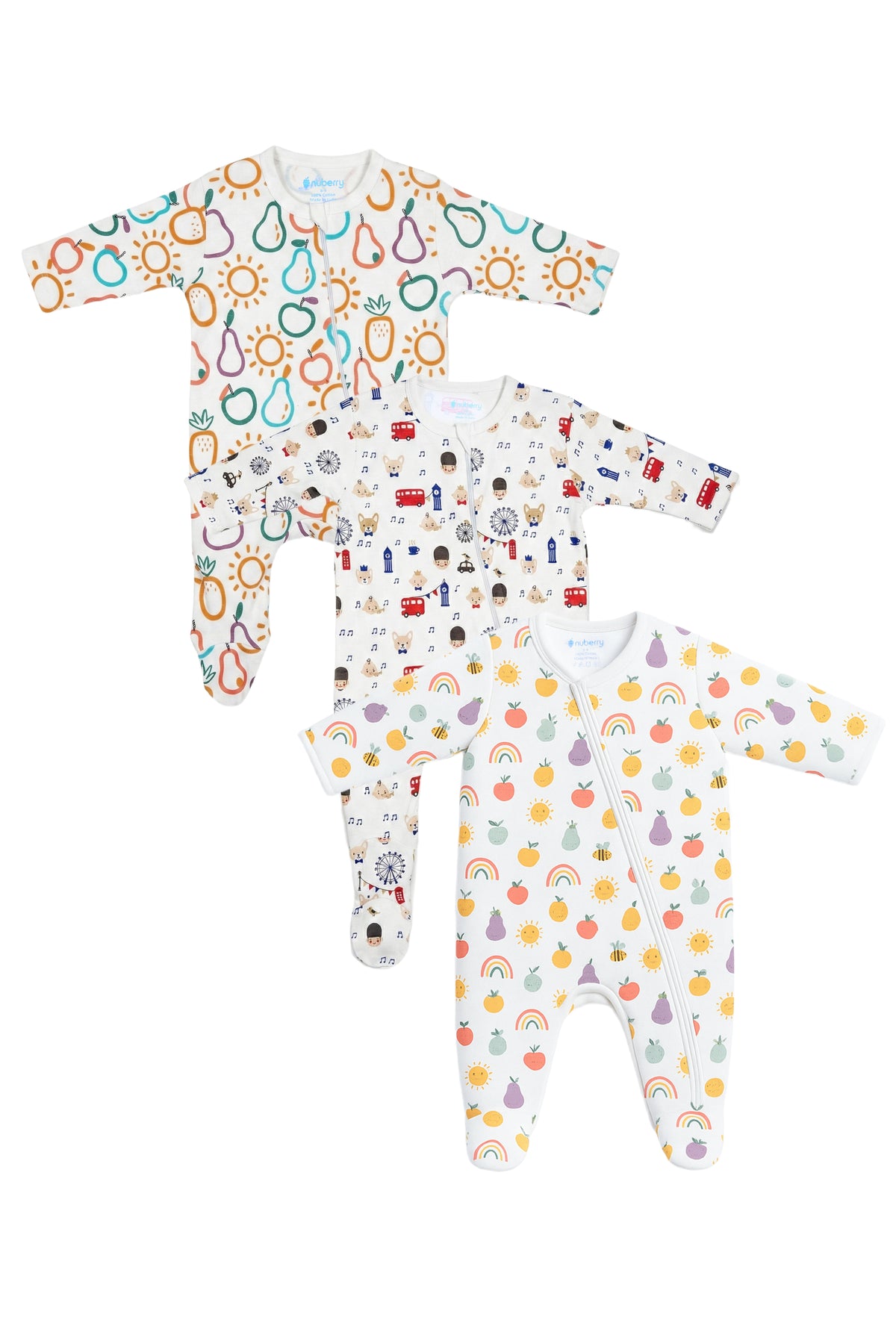 Moms choice Pack of 3 Sets Baby Cotton Sleep Suit  | Breathable, Gentle & Safe | Designed in Australia