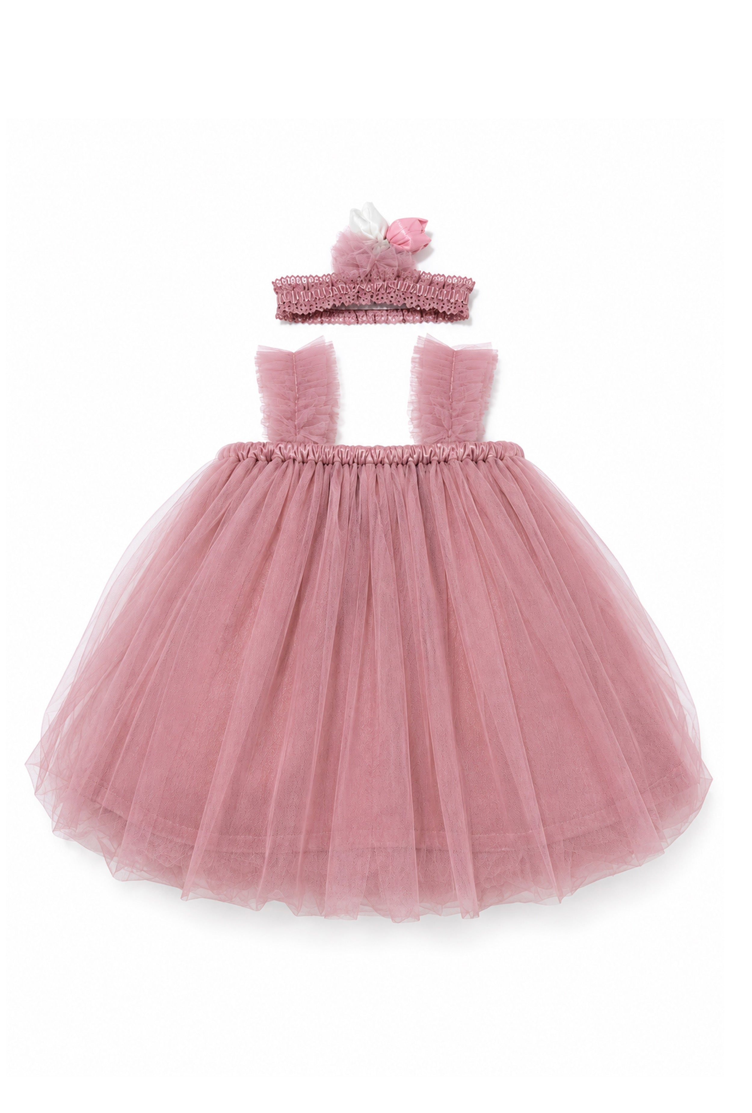 Little Lotus Princess Dress Set | Soft Mesh Baby Girl Party Frock with Matching Headband