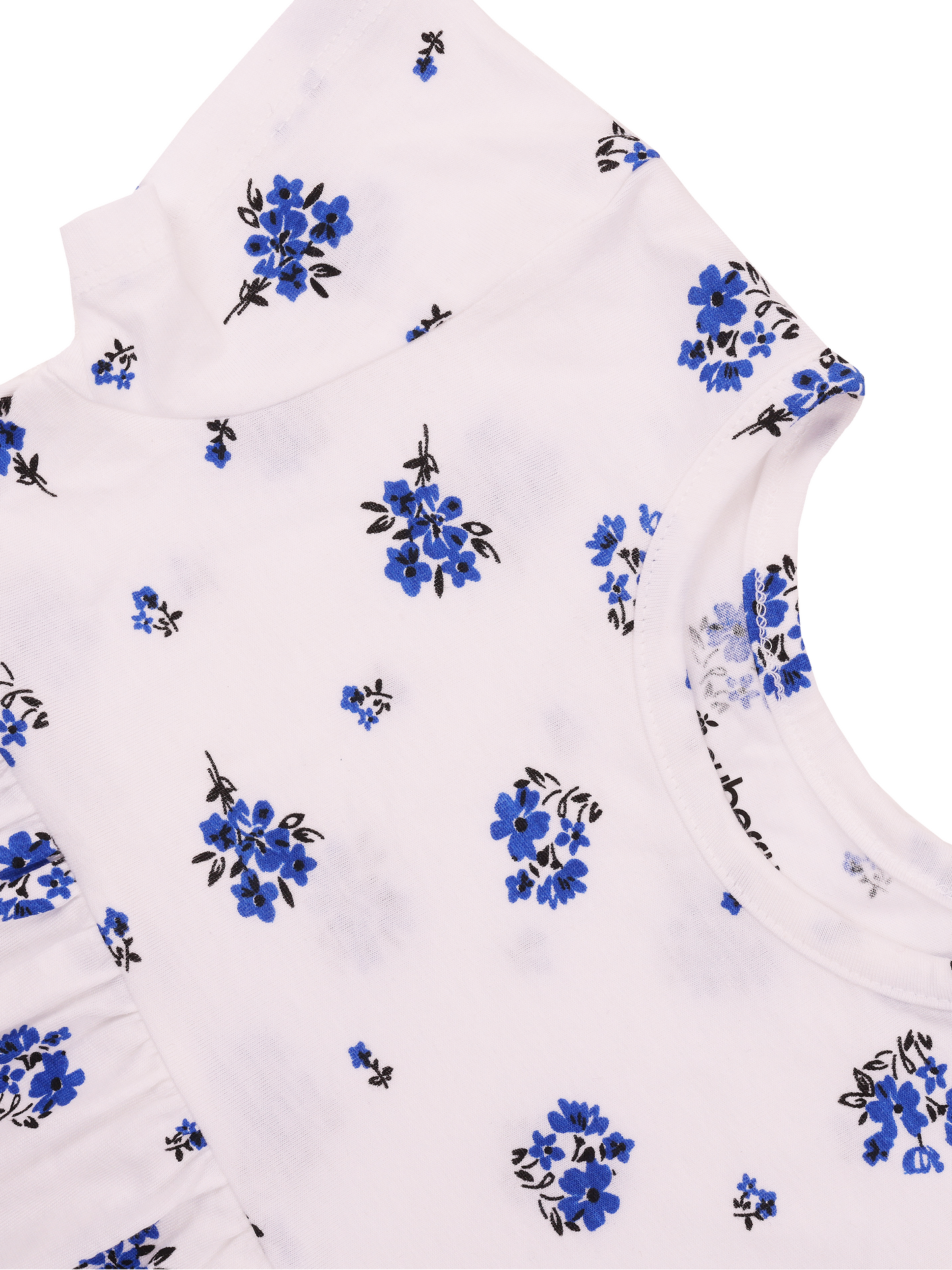 Cotton White Dress with Blue Floral Print