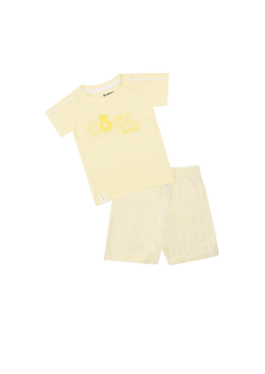 Yellow T-Shirt with Seersucker Shorts Set