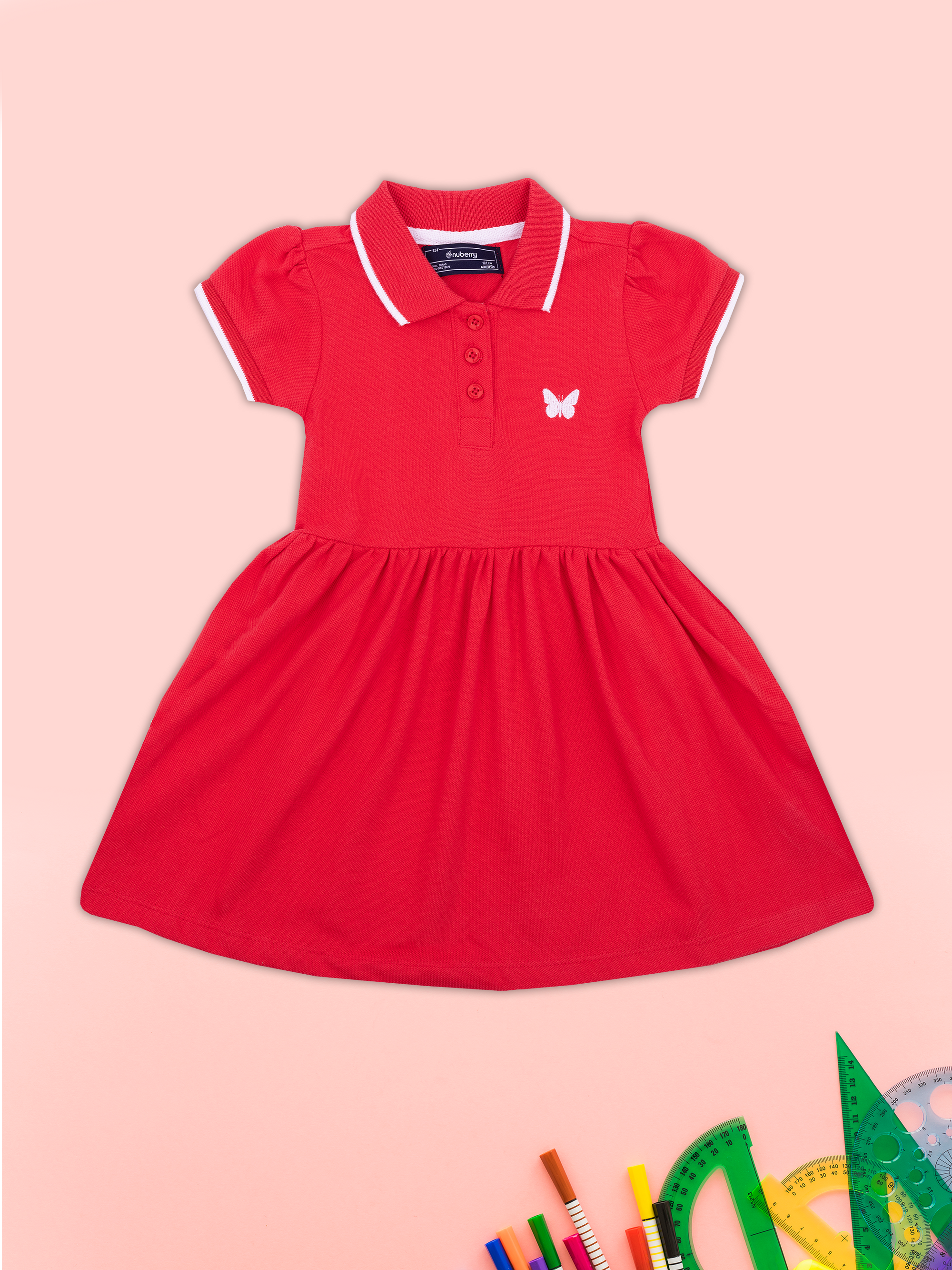 girls polo dress with butterfly embroidery