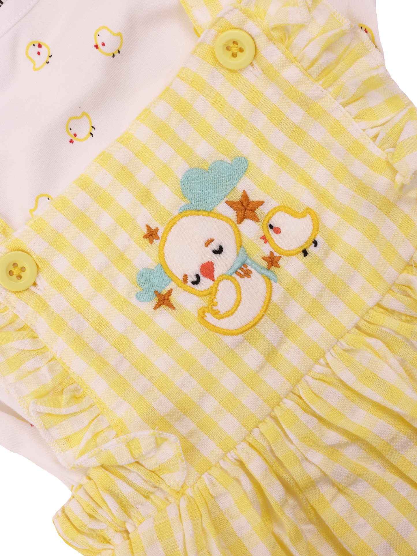 Yellow Dungaree Dress with Embroidery