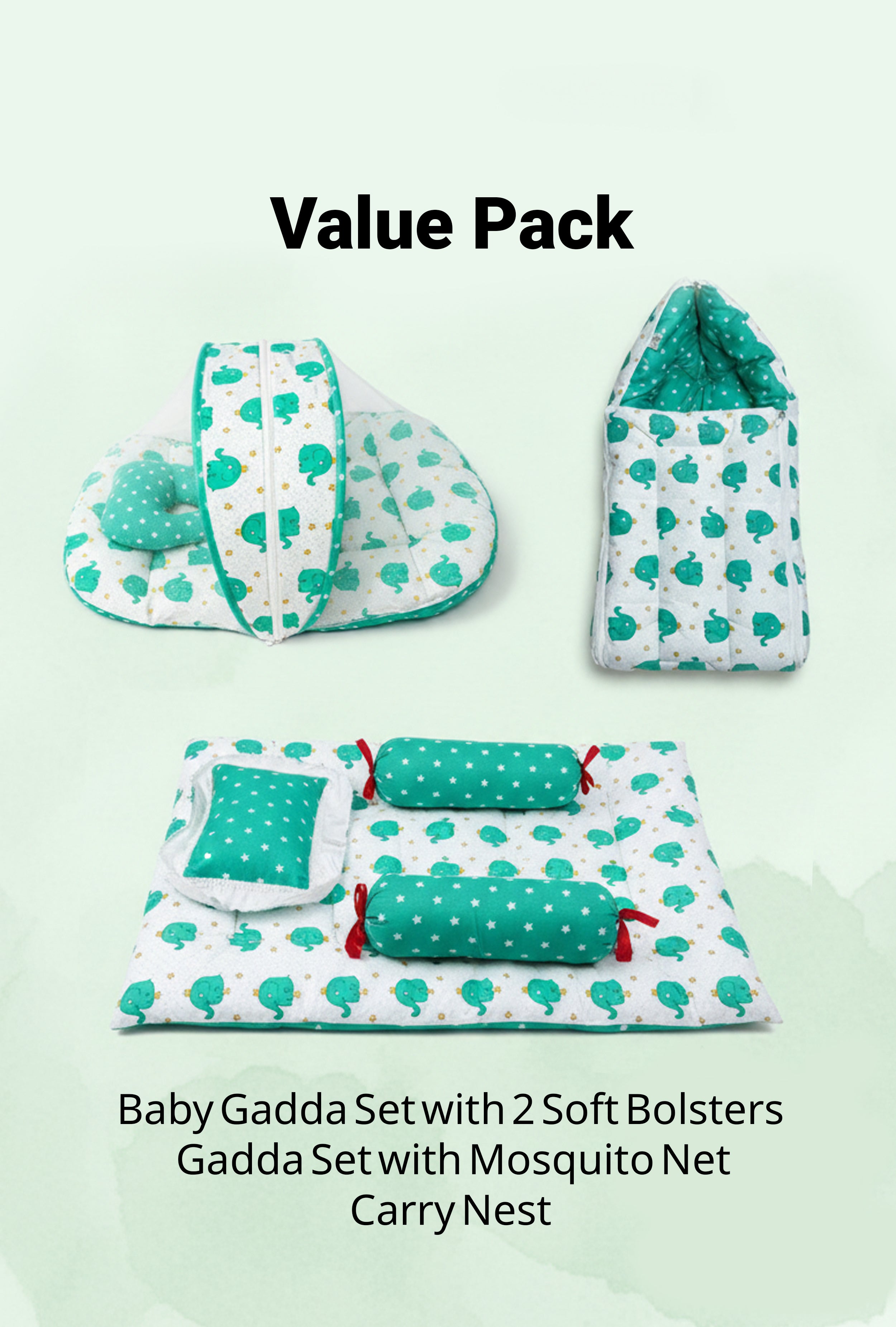 Baby Bed with Bolsters, Bed with Mosquito Net and Carry Nest (3 Pcs Set)