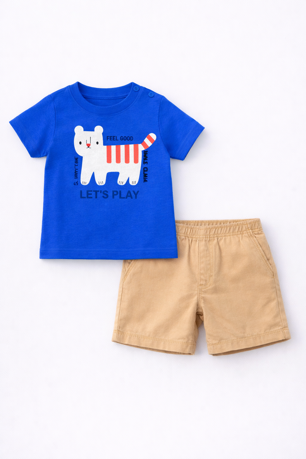 Boy T-Shirt & Shorts Set – Blue & Beige