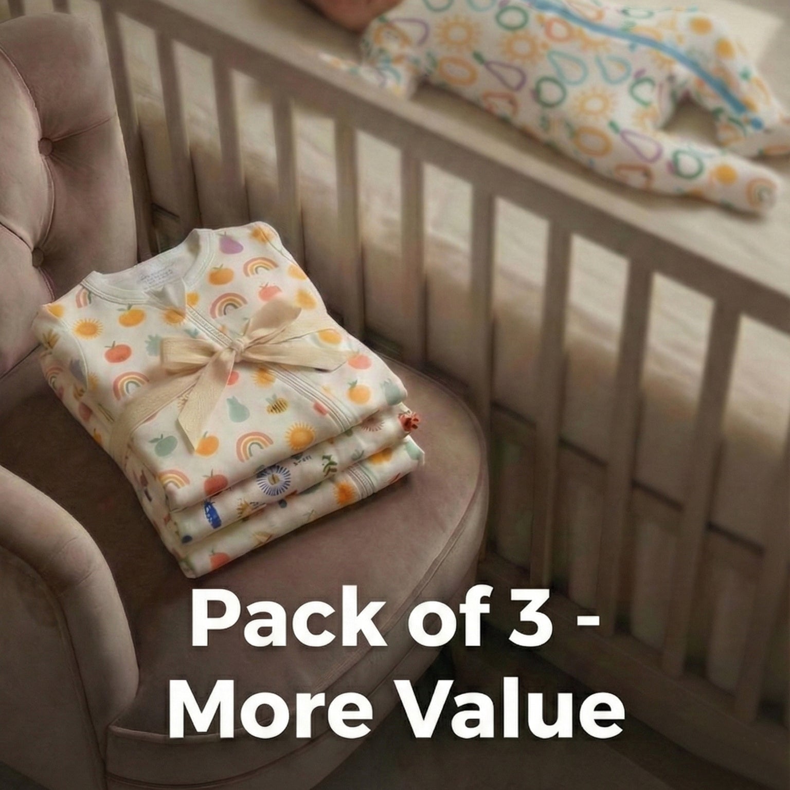 Nuberry Baby Cotton Sleep Suit – 3 Set Pack | Breathable, Gentle & Safe | Designed in Australia