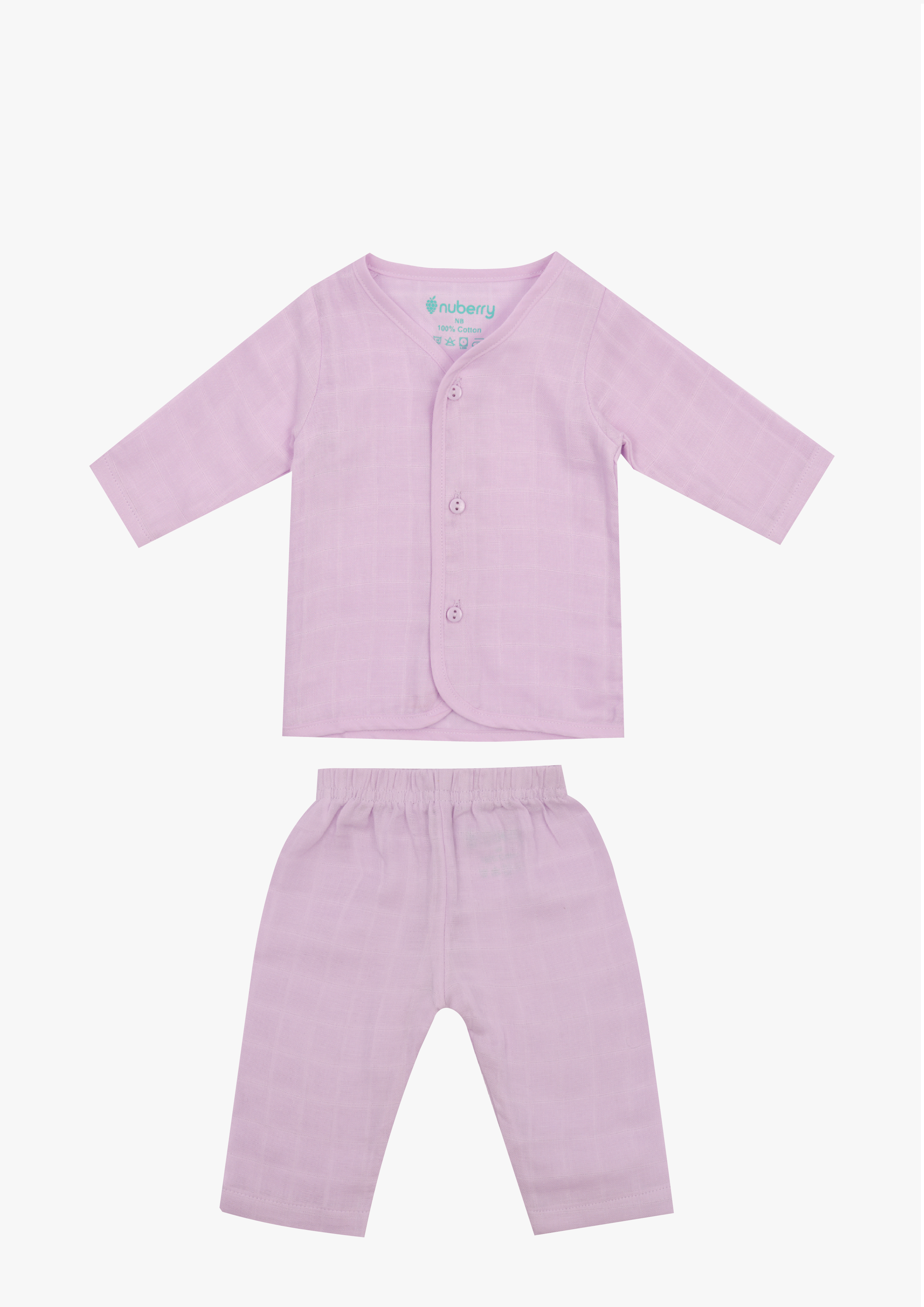 Nuberry Muslin Jabla Full Sleeve and Pants for New Born Babies – Light Solid Colors Collection