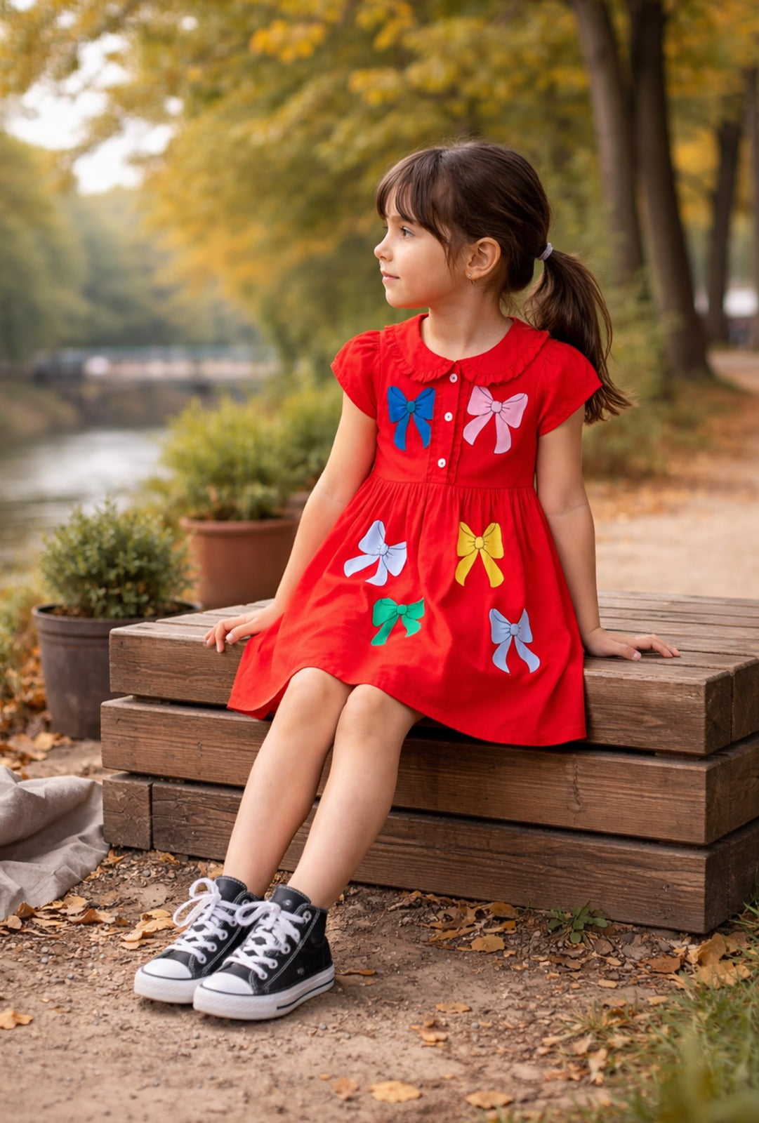 Colourful Bow Everyday Dress for Girls