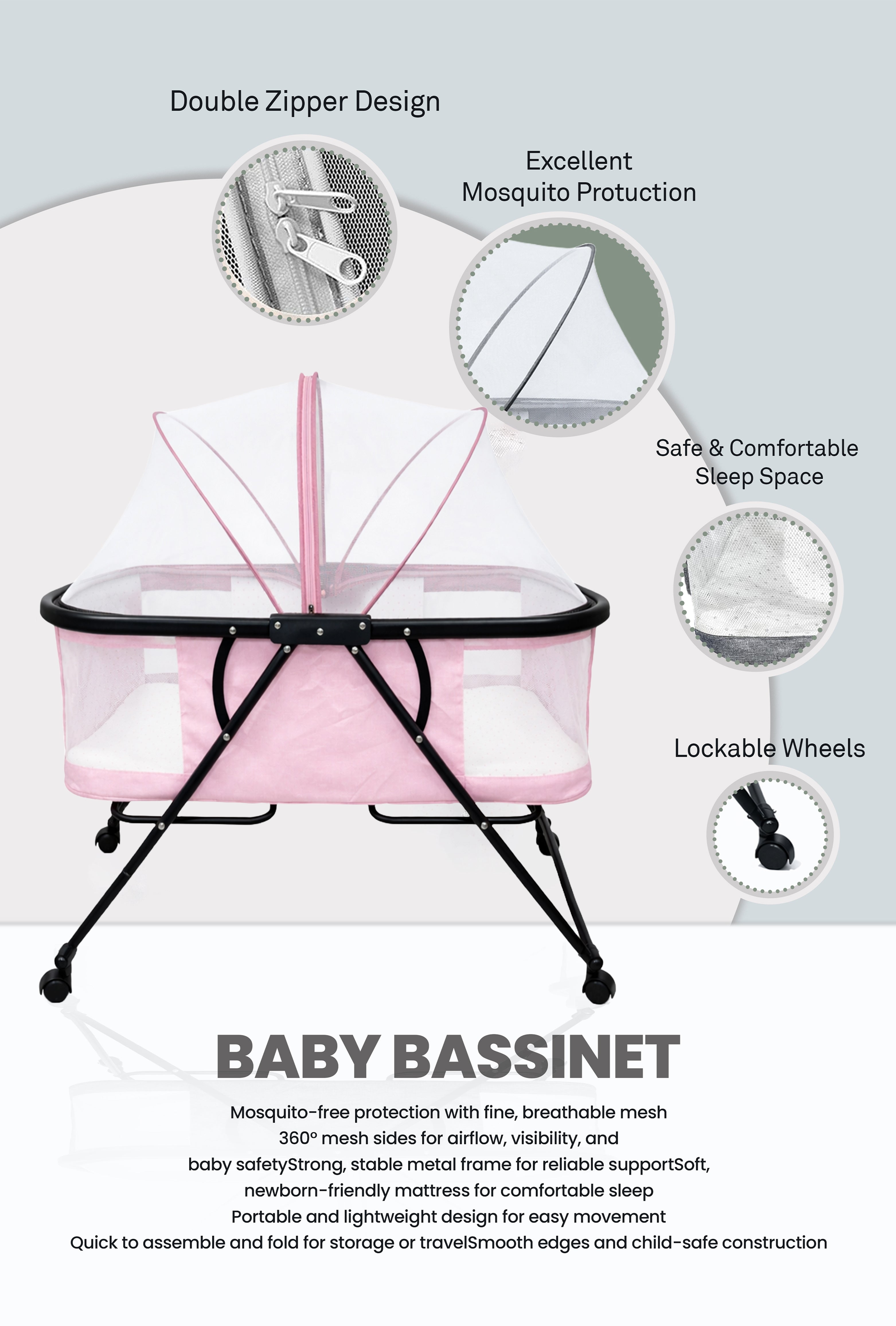 Nuberry Baby Bassinet – Safe, Comfortable & Portable Sleep Space