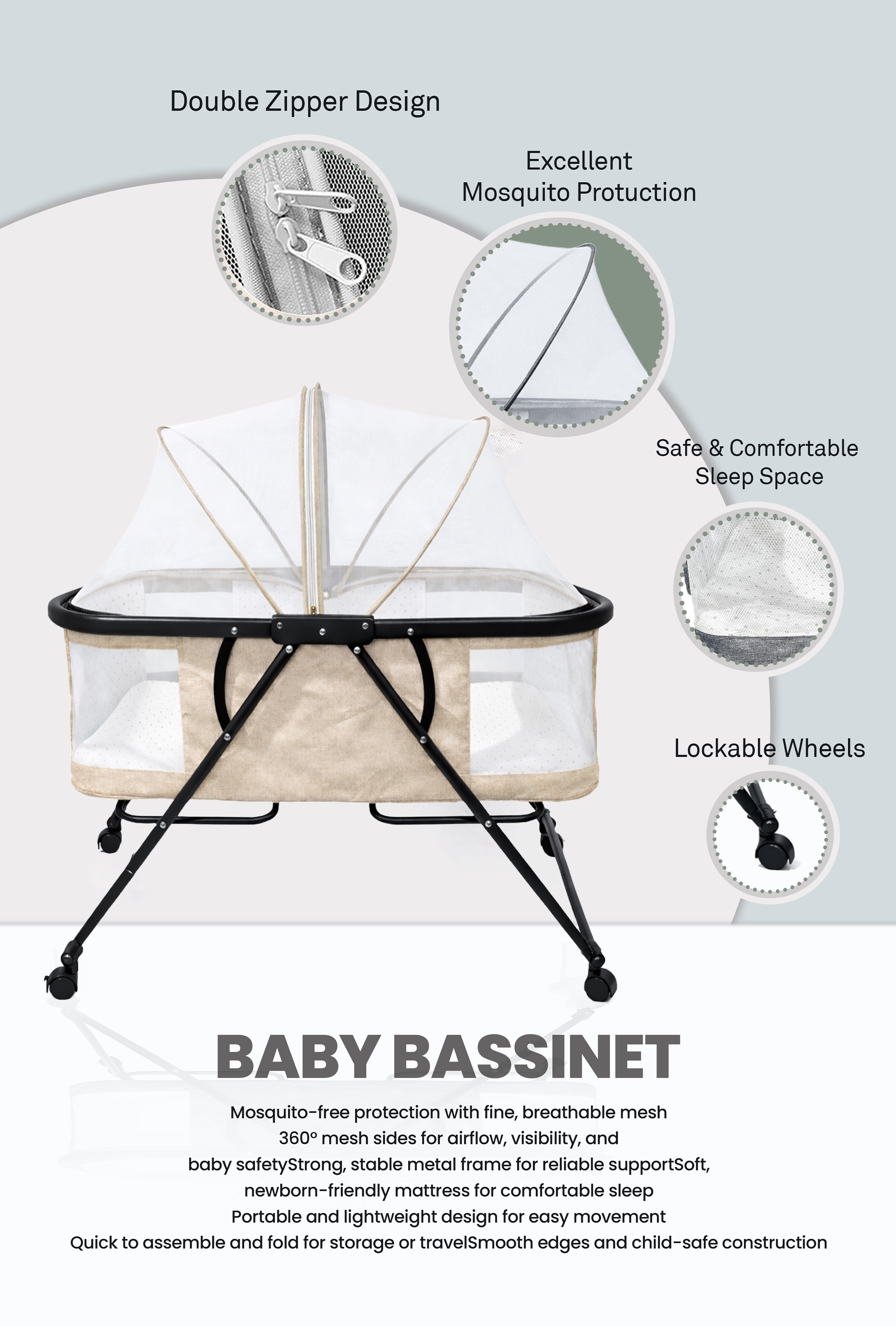 Nuberry Baby Bassinet – Safe, Comfortable & Portable Sleep Space