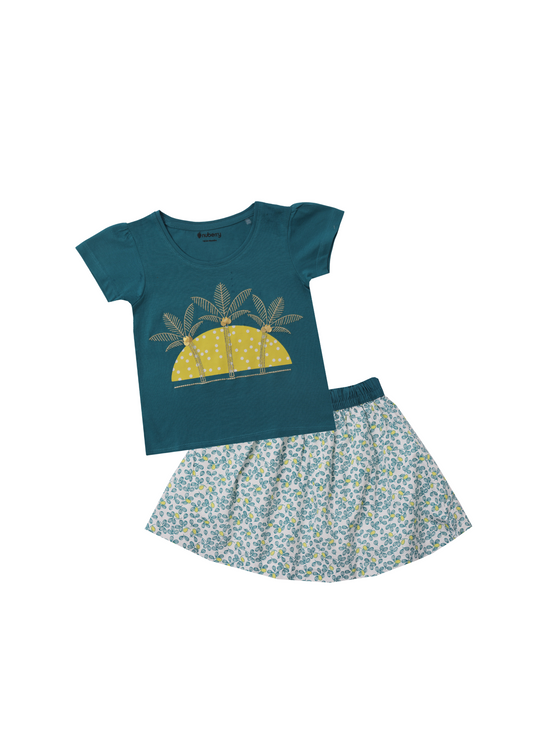 Girls Sequined T-Shirt and Skirt Set - Green