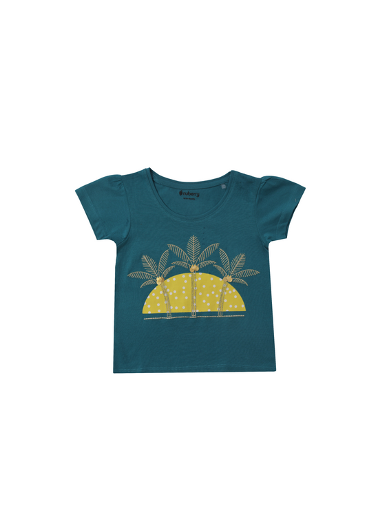 Girls Sequined T-Shirt and Skirt Set - Green