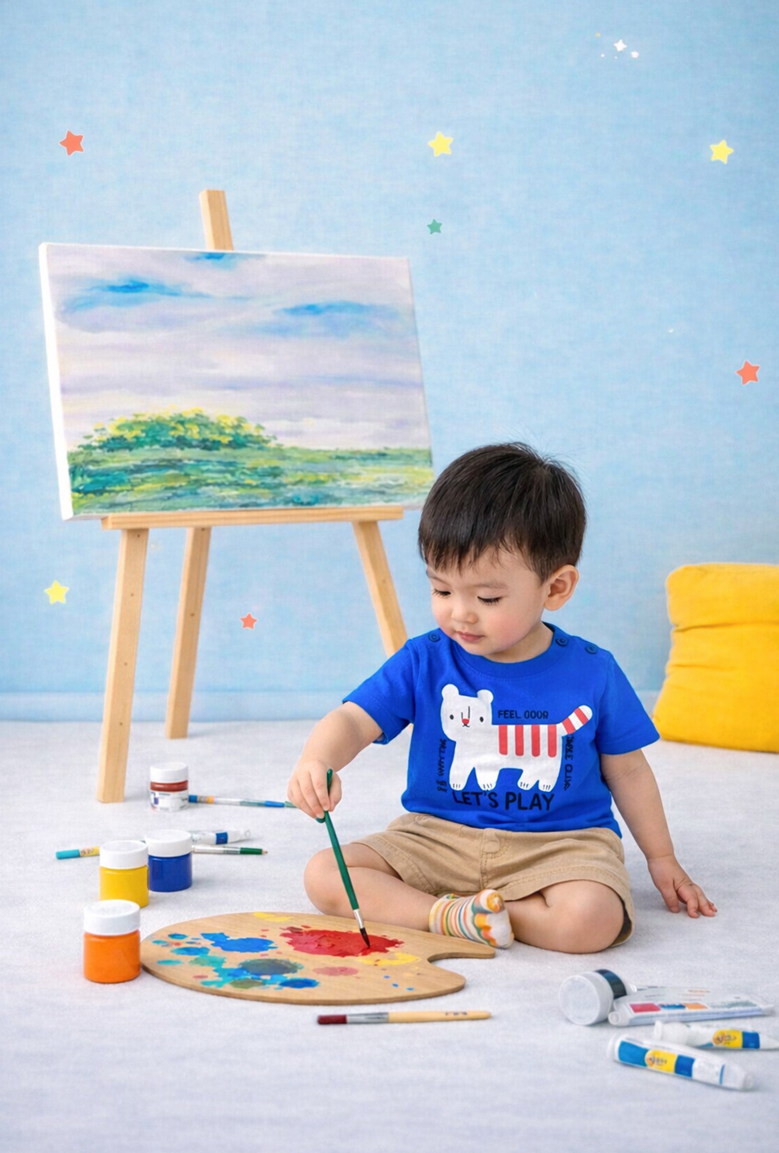 Boy T-Shirt & Shorts Set – Blue & Beige