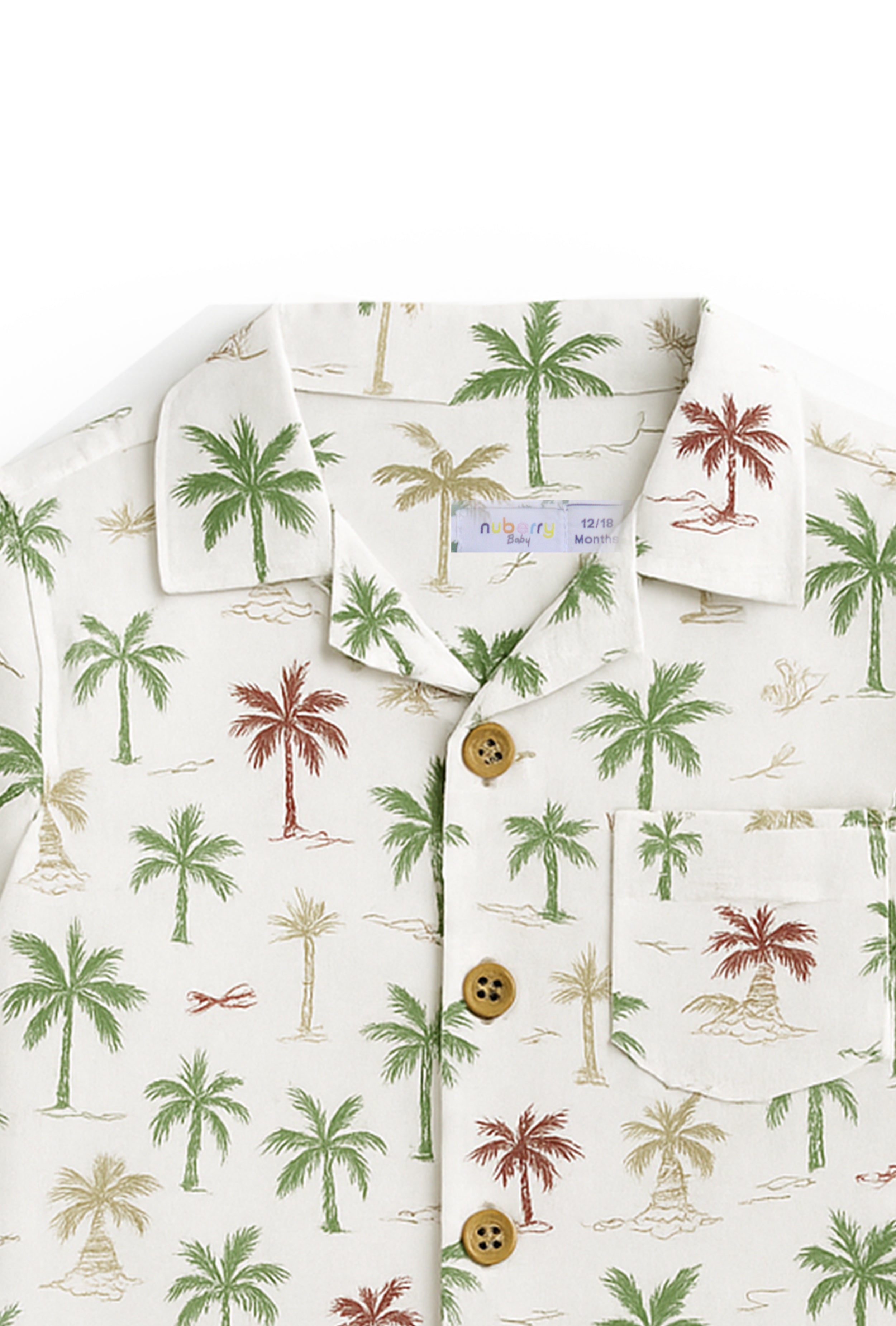 Boys Printed Cotton Shirt & Green Dobby Shorts Set