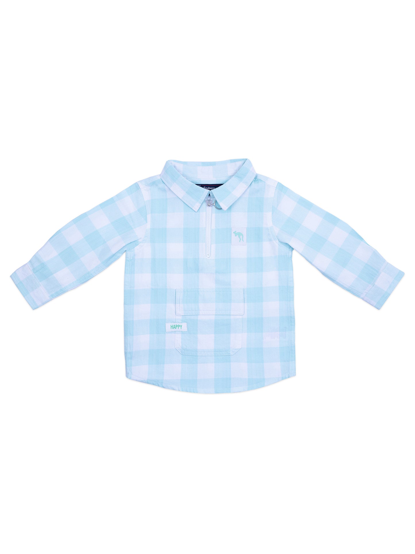 Mint Green Checked Full Sleeve Shirt with Zipper Front