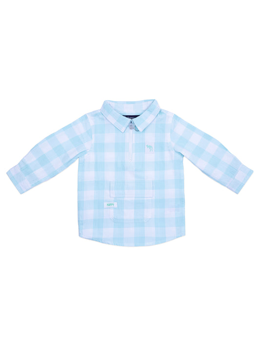 Mint Green Checked Full Sleeve Shirt with Zipper Front