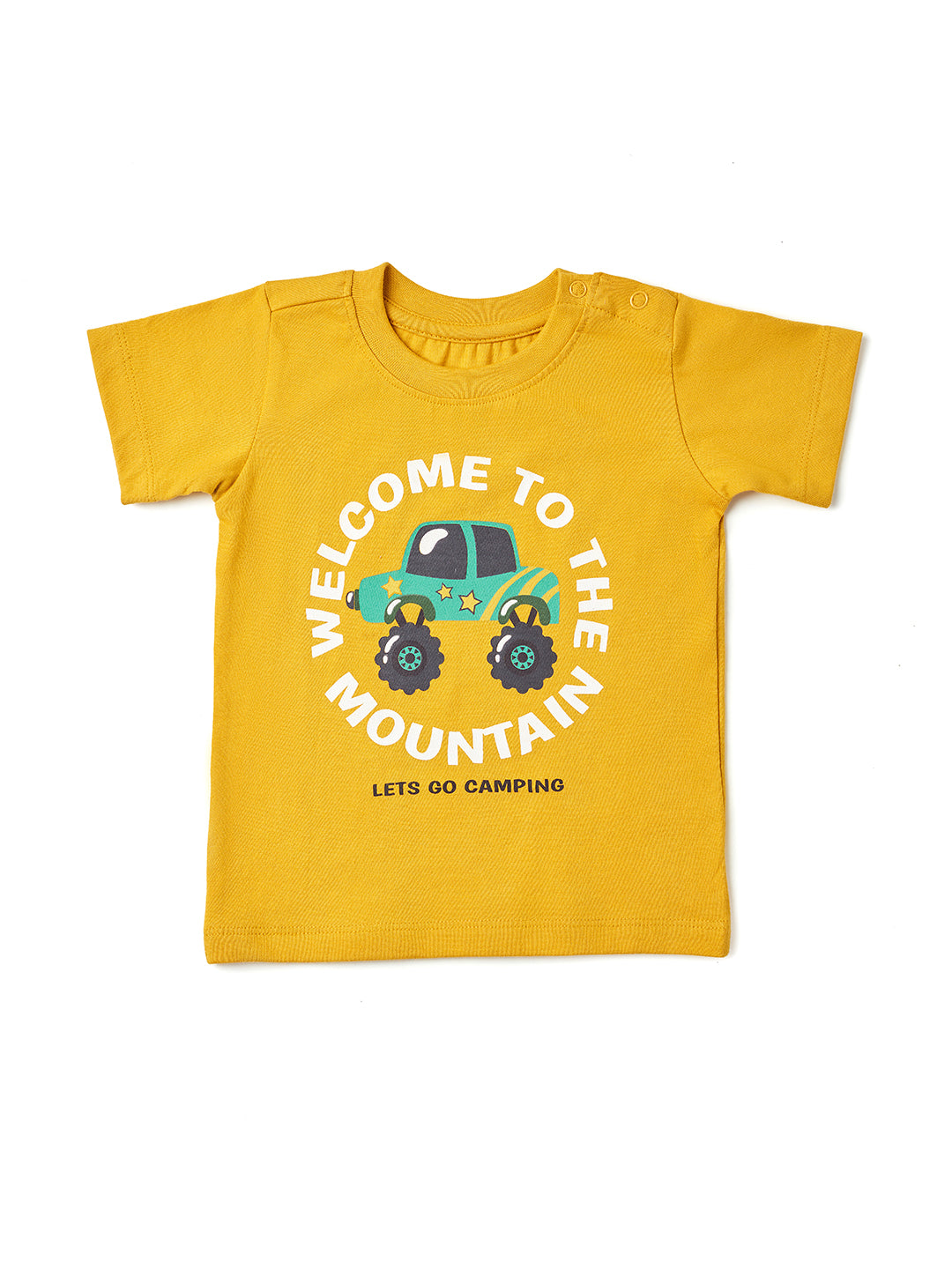 Boys Round Neck T-Shirts Half Sleeve - Mustered with Colorful Mountain Truck Print