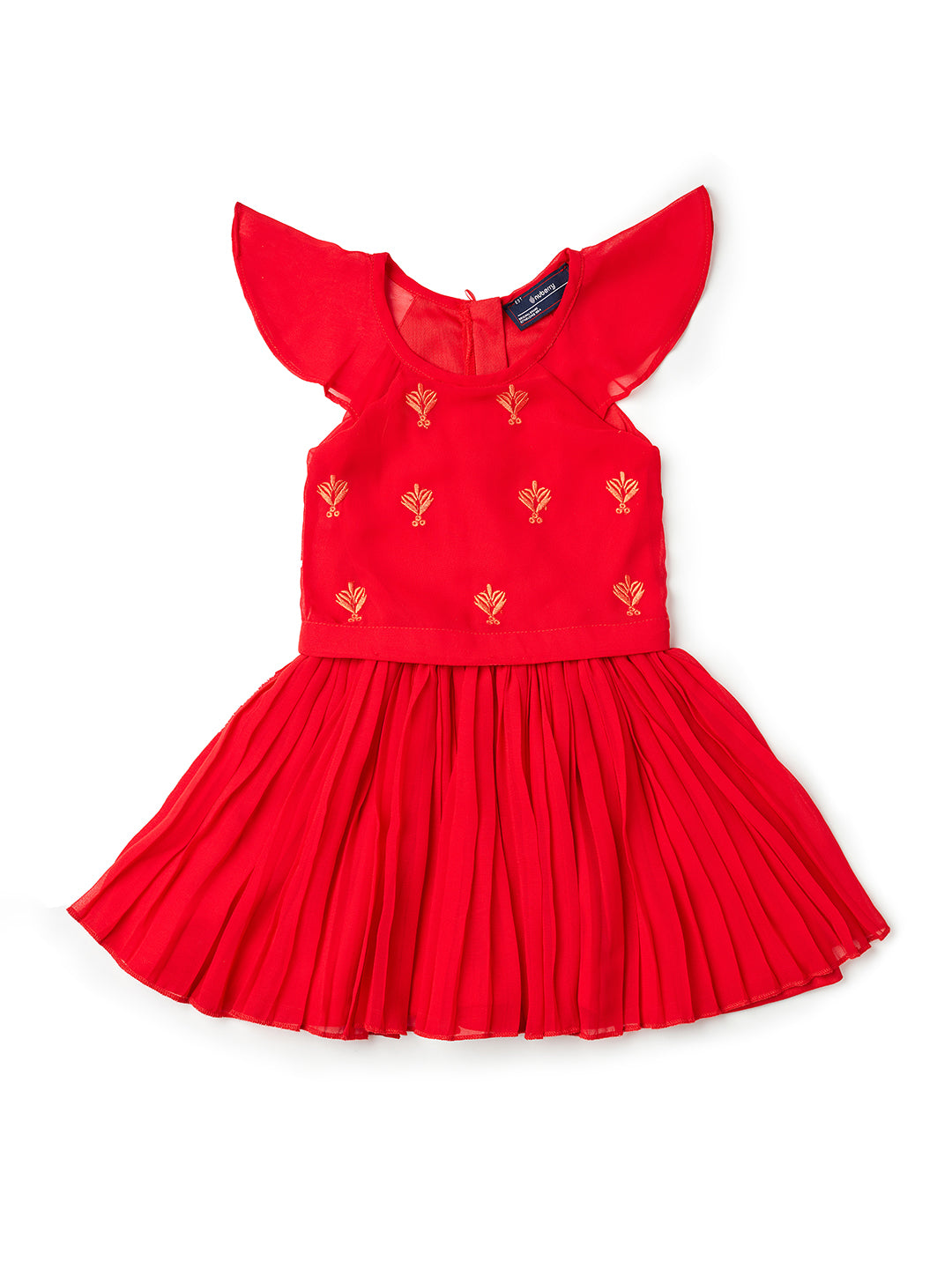 Nuberry Girl Frock Dress - Red with Cap Sleeve