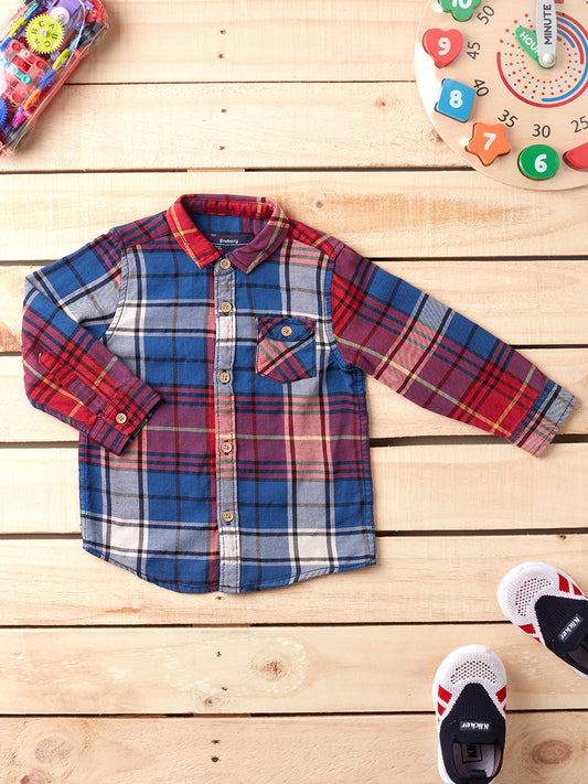 Nuberry Boys Full Sleeve Red and Blue Checked Shirt