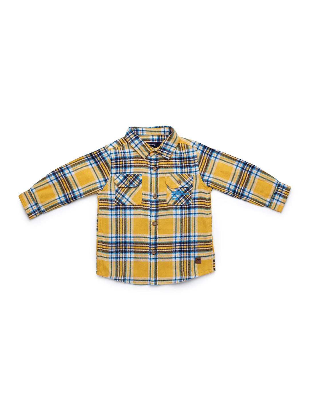 Nuberry Boys Full Sleeve Yellow and White Checked Shirt with Double Folded Pocket