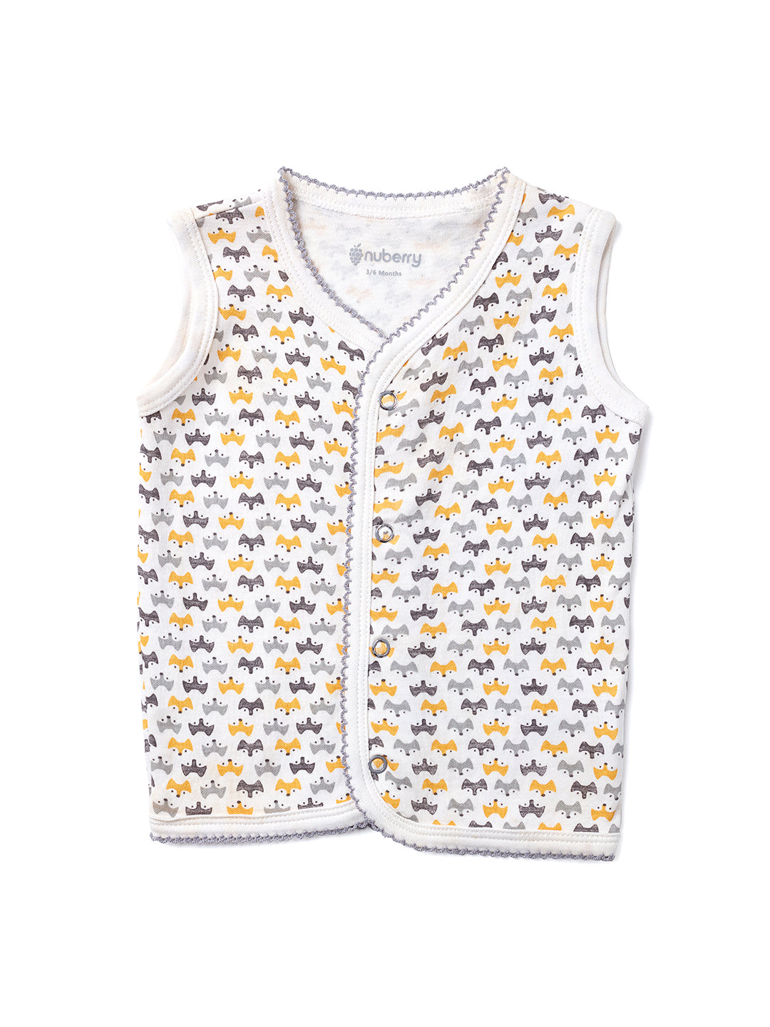 Nuberry New Born Cotton Button Jabla | Yellow AOP | for Boys | Stylish & Comfortable Jabala | Sleeveless Vest