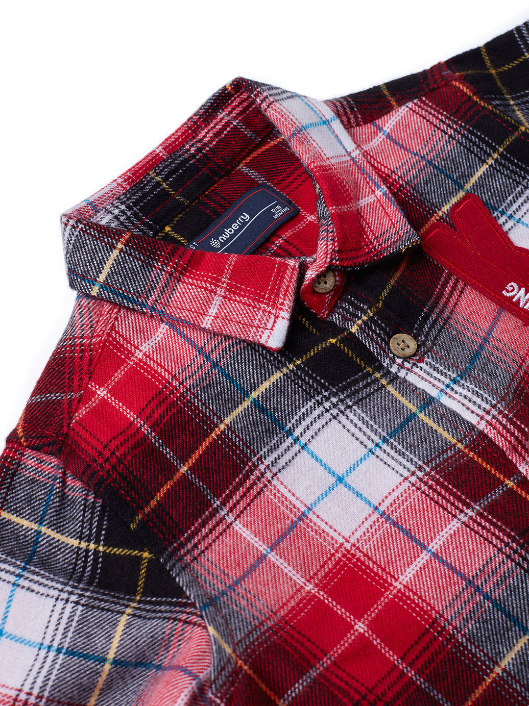 Nuberry Boys Full Sleeve Red and White Checked Shirt