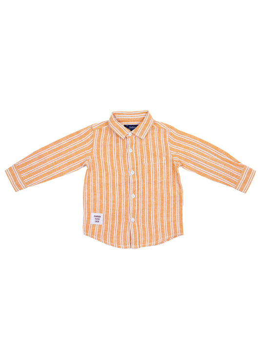 Orange and White Stripes Full Sleeve Shirt for Boys