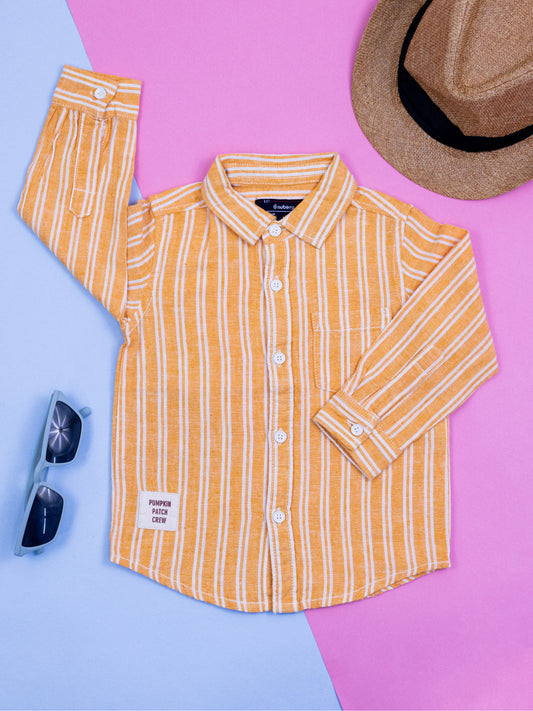 Orange and White Stripes Full Sleeve Shirt for Boys