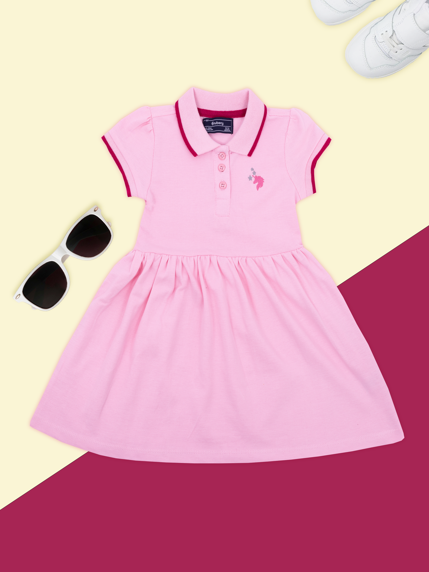 Pink Polo Puff Sleeve Dress for Girls