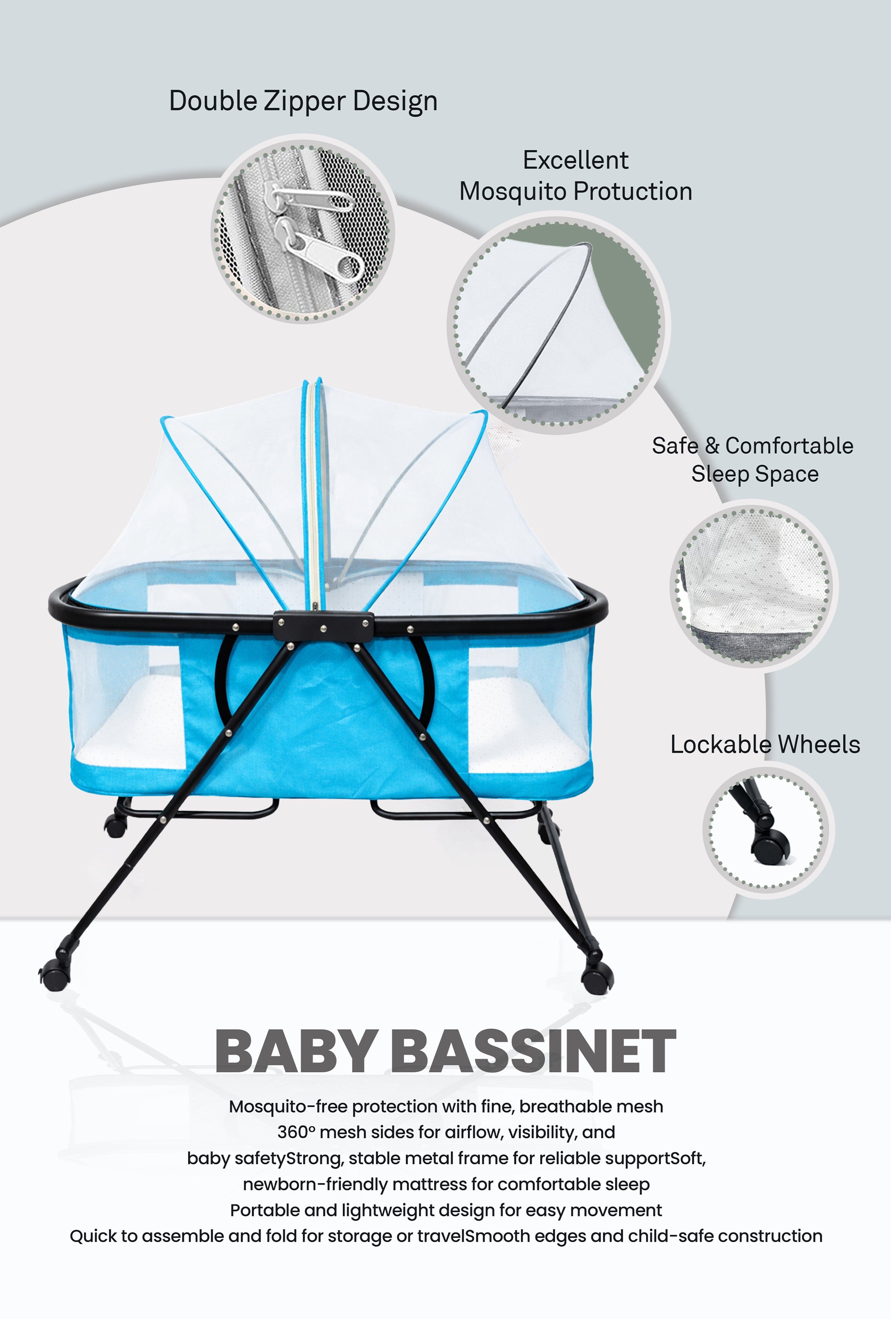Nuberry Baby Bassinet – Safe, Comfortable & Portable Sleep Space
