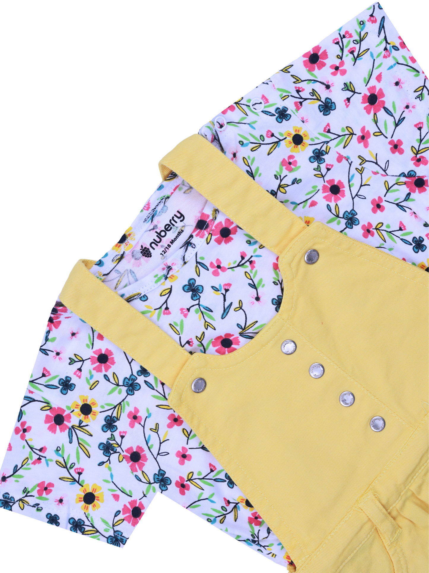 yellow dungaree dress set with floral tshirt for girls