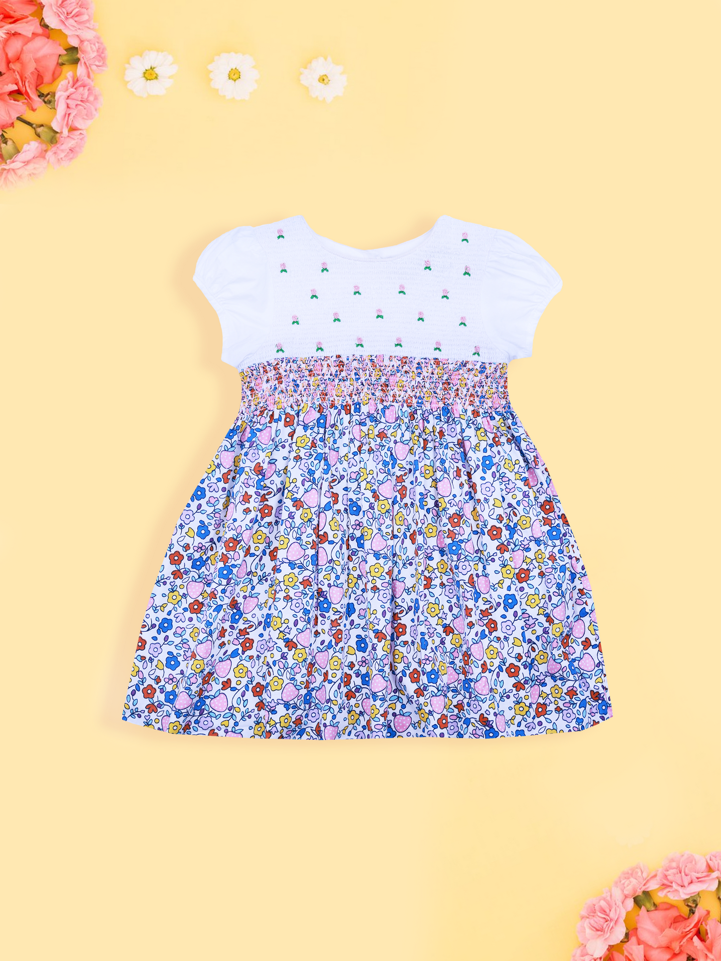 Floral Print Smocking Dress for Girls